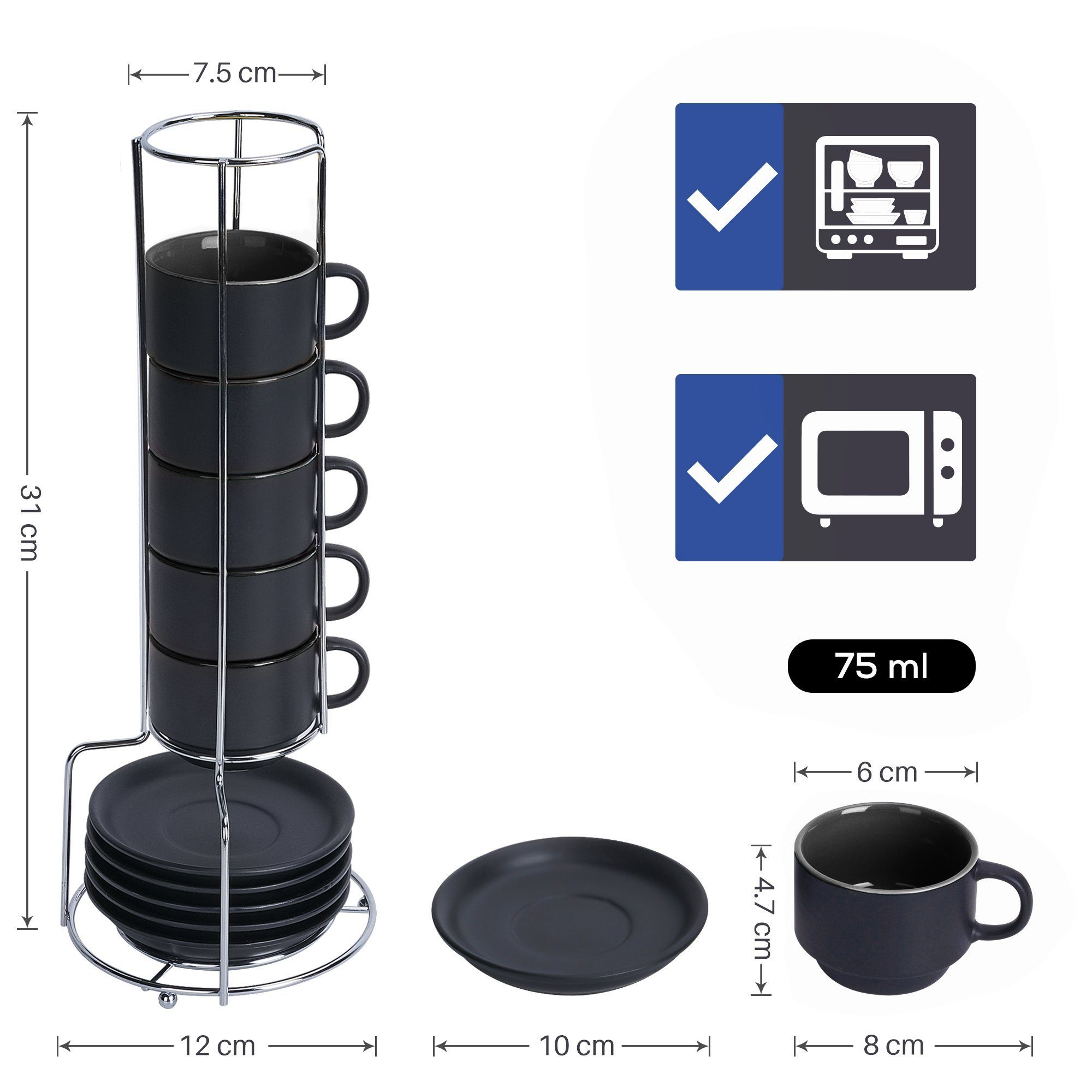 MiaMio Espressotasse Espressotassen Set Le Papillon Kollektion (6 x 75ml) – Bild 3 von 5