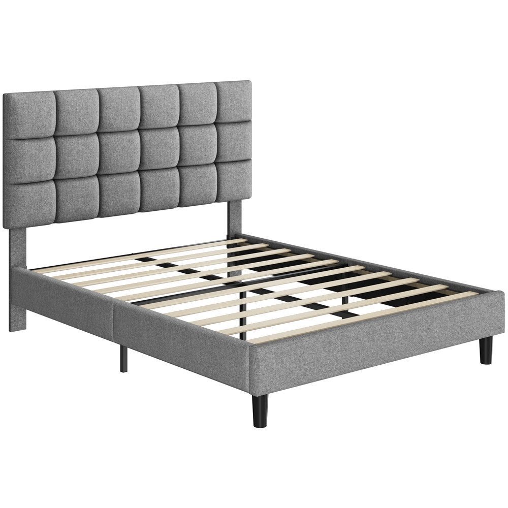 Yaheetech Polsterbett mit höhenverstellbarem Kopfteil, Doppelbett Bettgestell mit Lattenrost, 160 x 200 cm