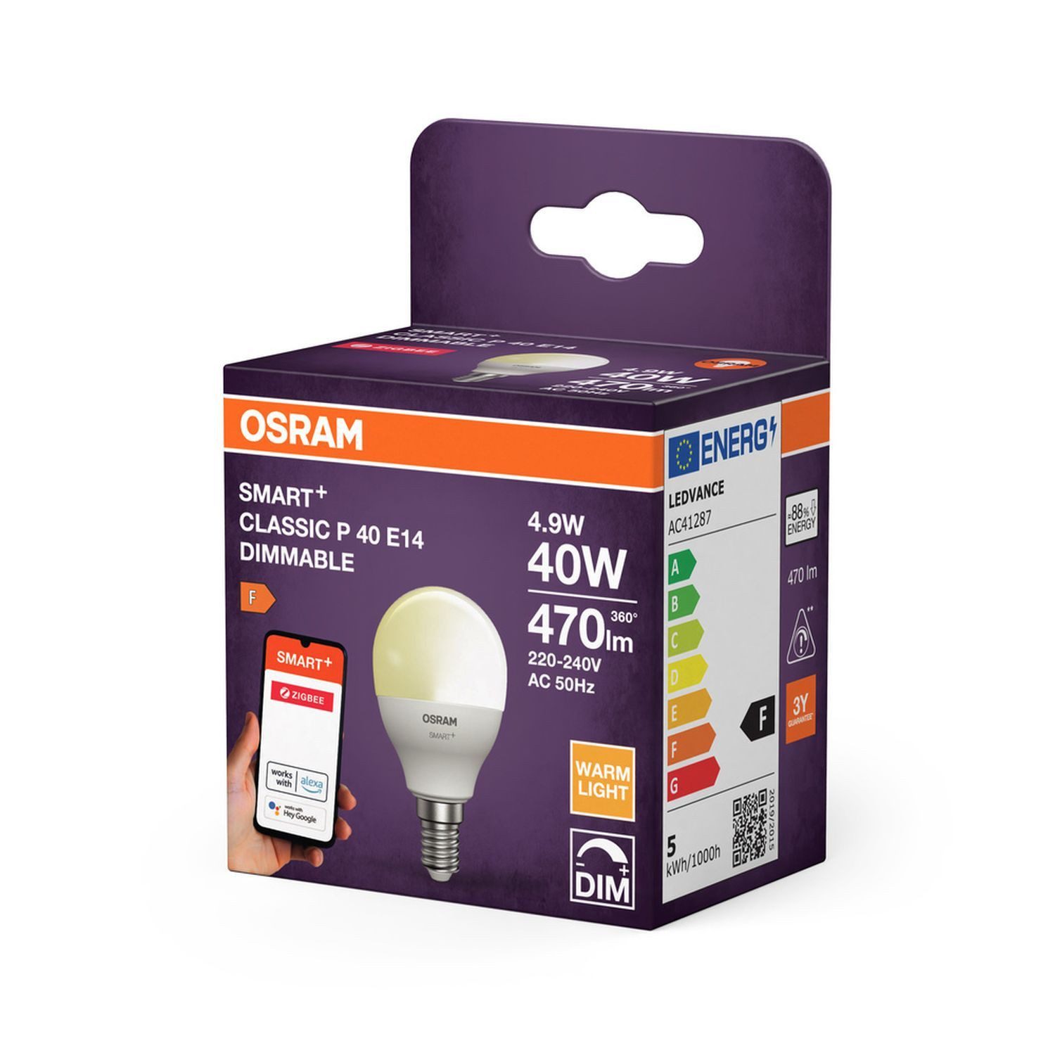 Licht-Erlebnisse LED-Leuchtmittel LAMP, E14, Warmweiß, E14 4er Set 2700 K 470 lm Smart dimmbar via App Weiß Birnenform