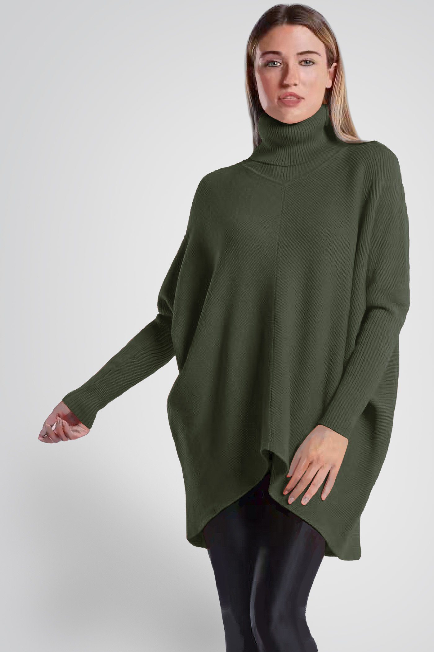 PEKIVESSA Longpullover Oversized langer Rollkragenpullover Damen Fledermaus günstig online kaufen