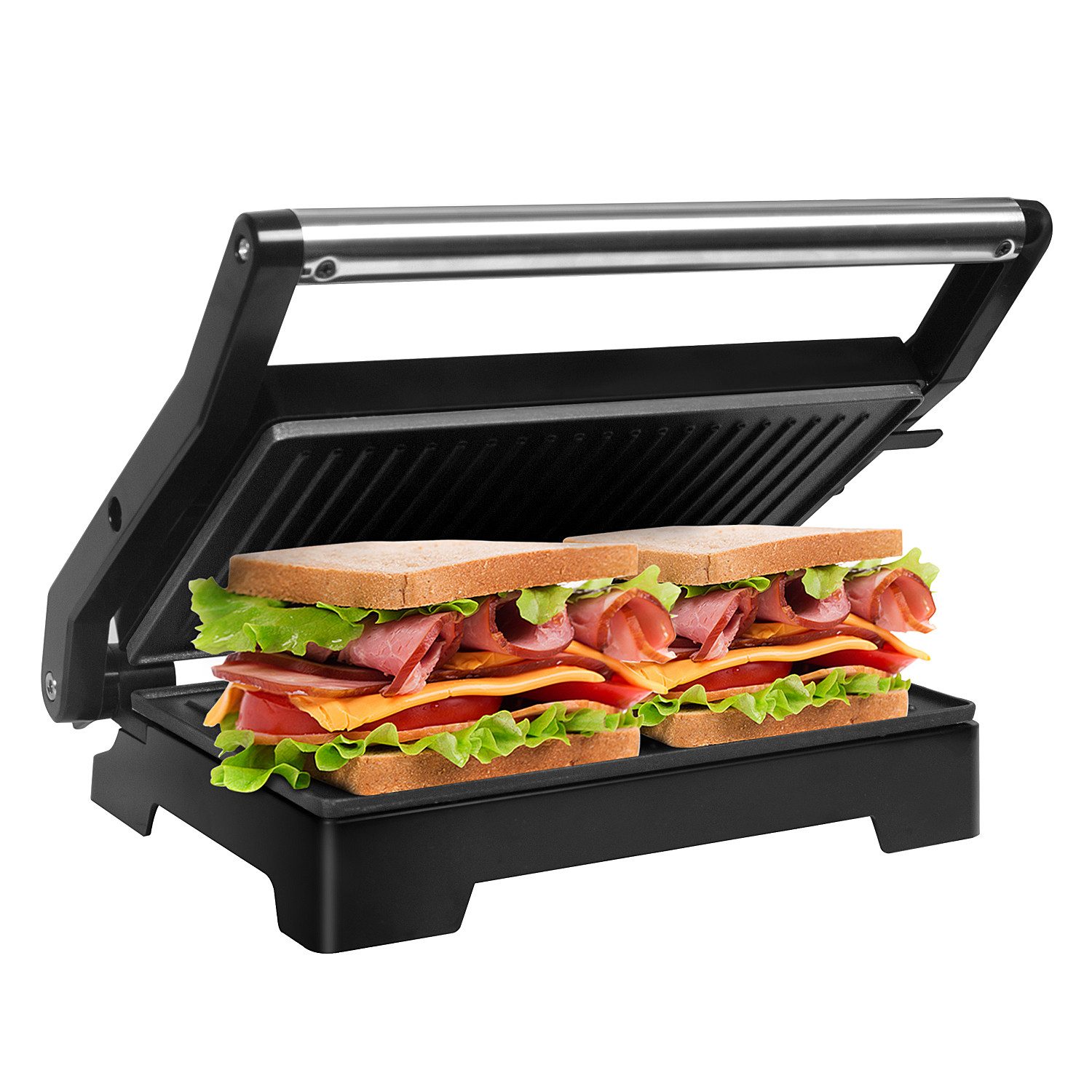 OZAVO Kontaktgrill GLHS152D 180° Öffnung sandwichmaker toastmaker Grillfläche: 23 × 15 cm, 1000,00 W, PaniniMaker antihaftbeschichtete Platten
