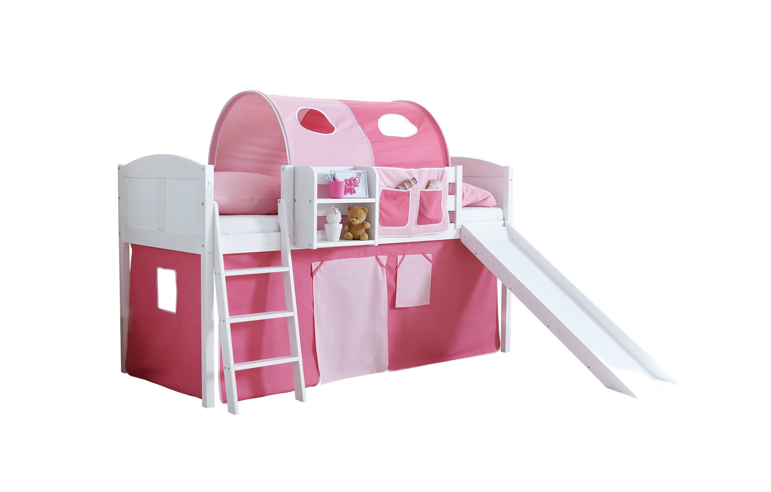 Ticaa Hochbett Hochbett mit Rutsche Rutschbett "Ekki" Country