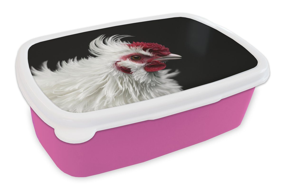 MuchoWow Lunchbox Huhn - Vogel - Schwarz, Kunststoff, (2-tlg), Brotbox für Erwachsene, Brotdose Kinder, Snackbox, Mädchen, Kunststoff rosa