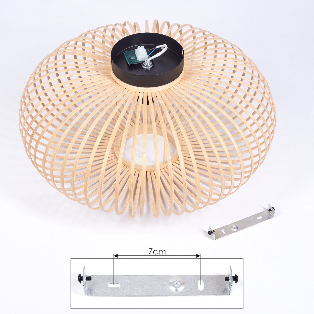 hofstein Deckenleuchte »Aidone« runde Deckenlampe aus Holz/Metall in Natur/Schwarz, ohne Leuchtmittel, Gitter-Optik mit Lichteffekten, E27 – Bild 5 von 5