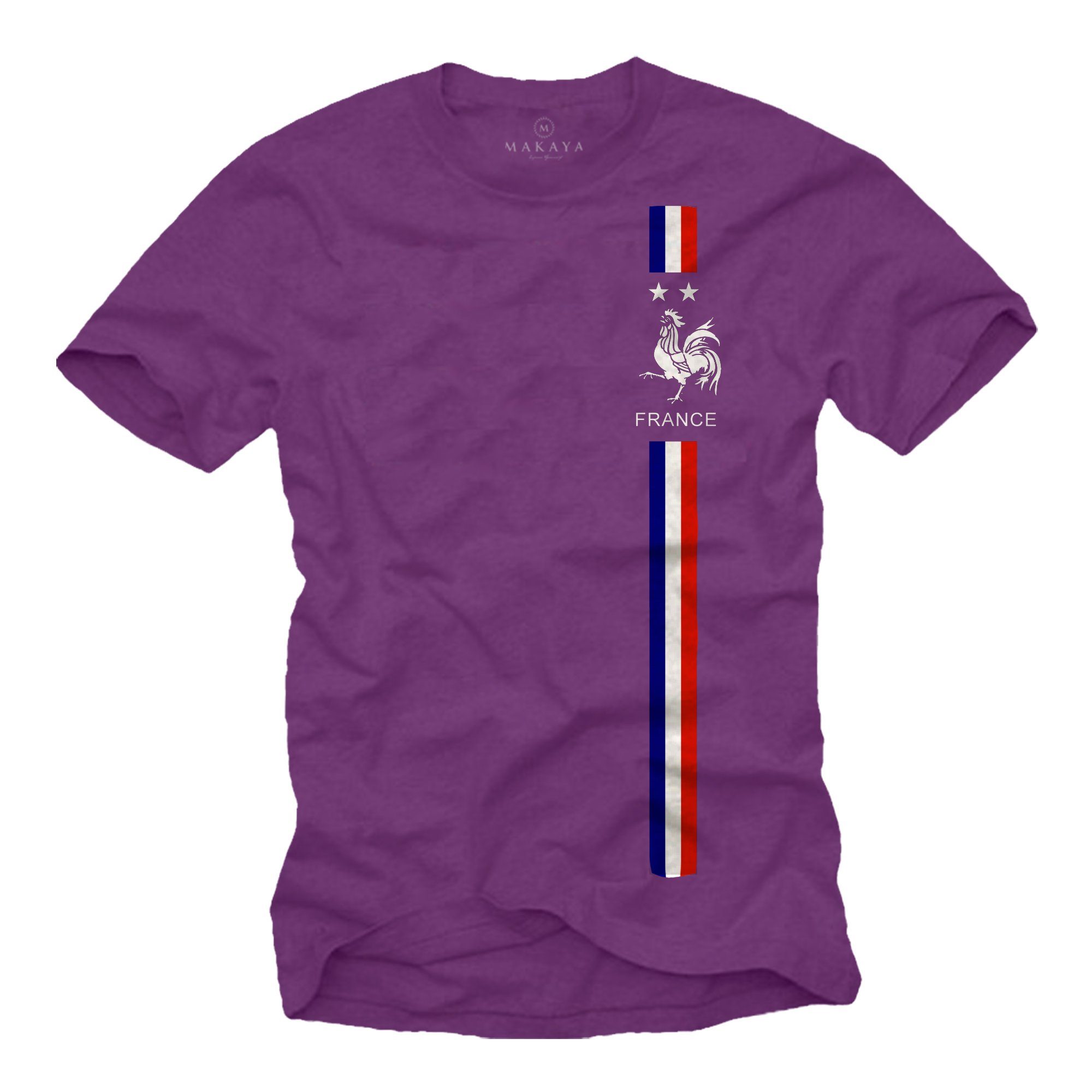 MAKAYA Print-Shirt Herren Fußball Trikot Frankreich Fahne Flagge Männer Geschenke Lila