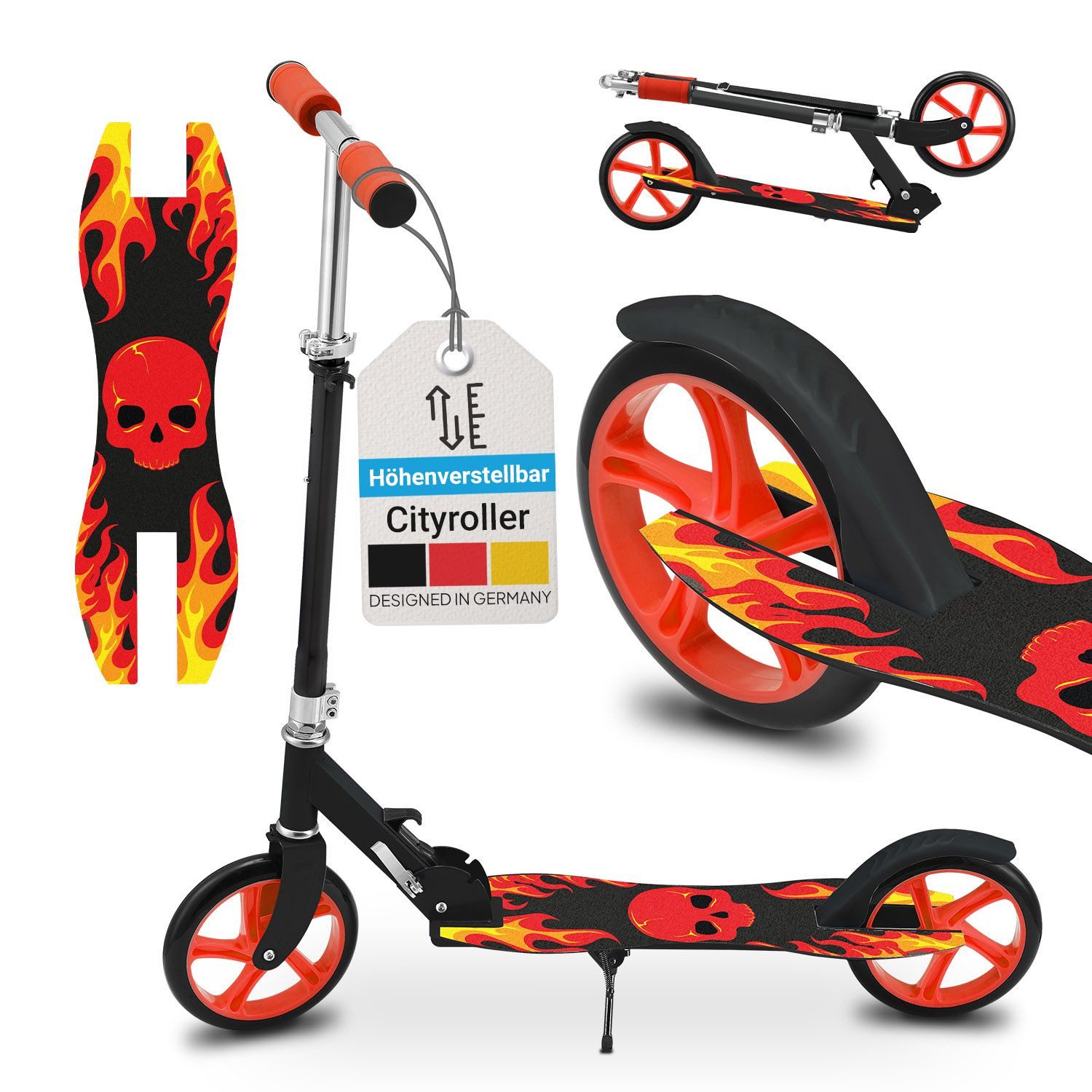 ArtSport Cityroller Fire, mit XXL Rädern, Fußständer, Hinterradreibungsbremse