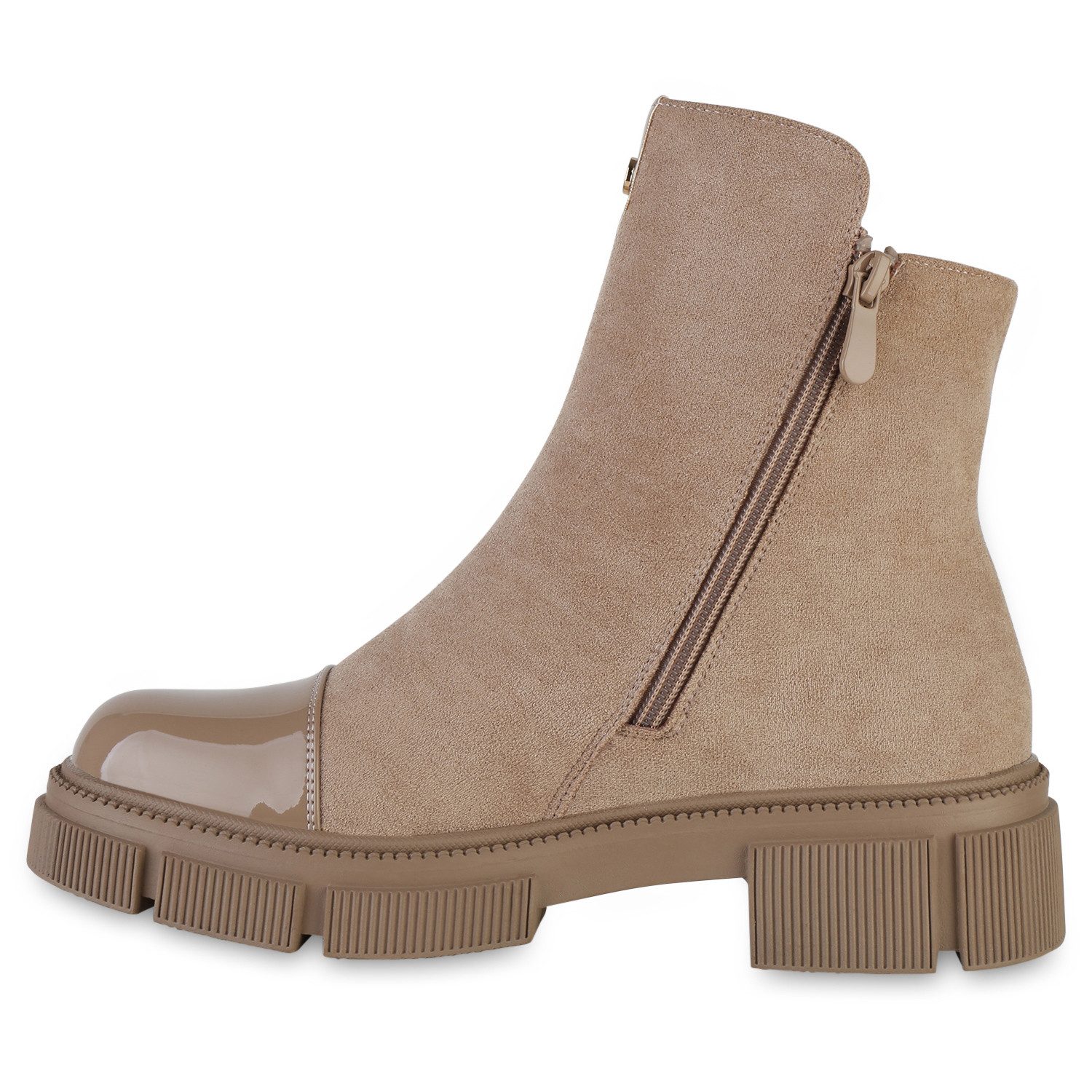 VAN HILL 841819 Stiefelette Elegante Damen Stiefelette mit Lack Zipper und Zierschnalle