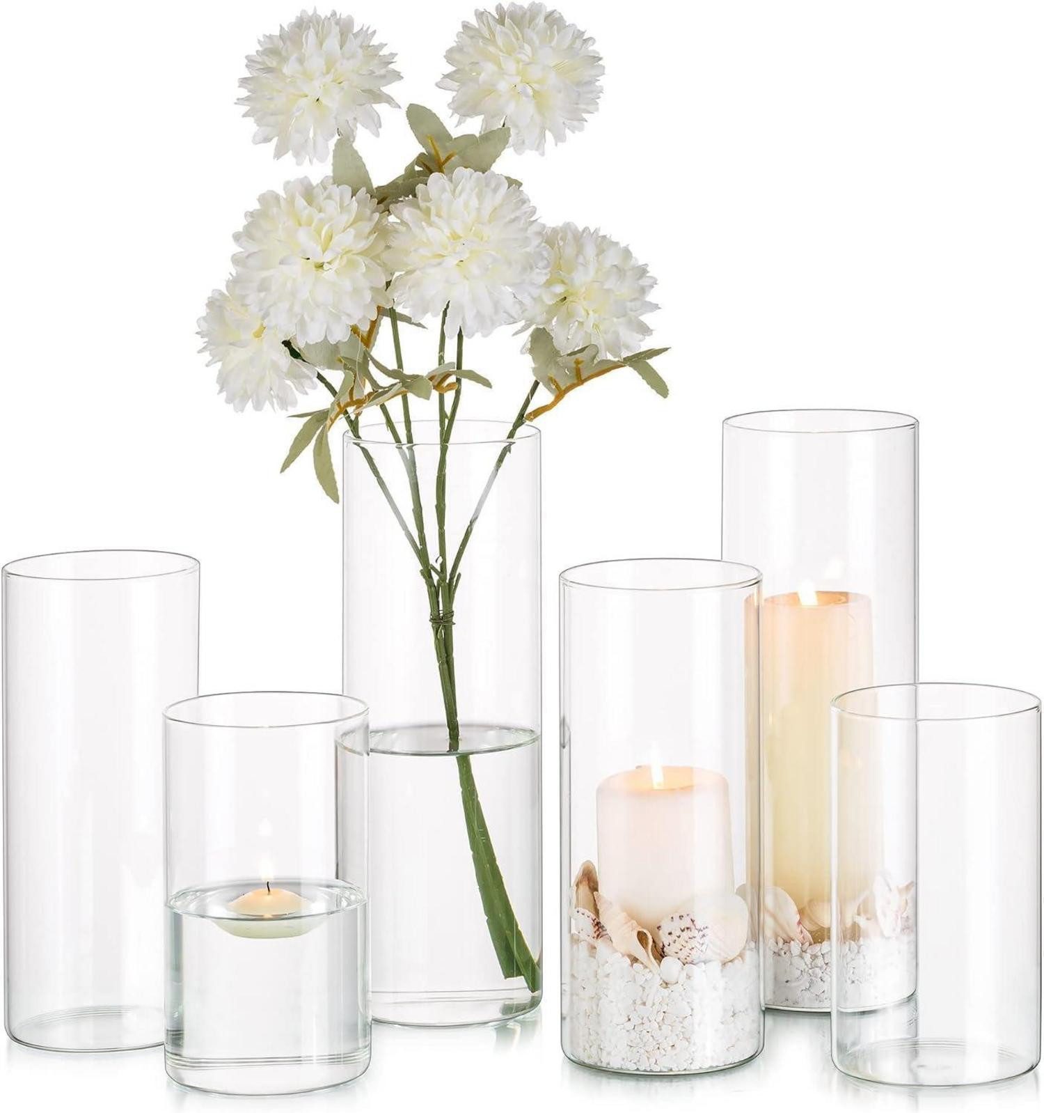 Gläser-Set Moderne Glas Zylinder Vase Deko 6 Stück 15/20/25cm Blumenvase