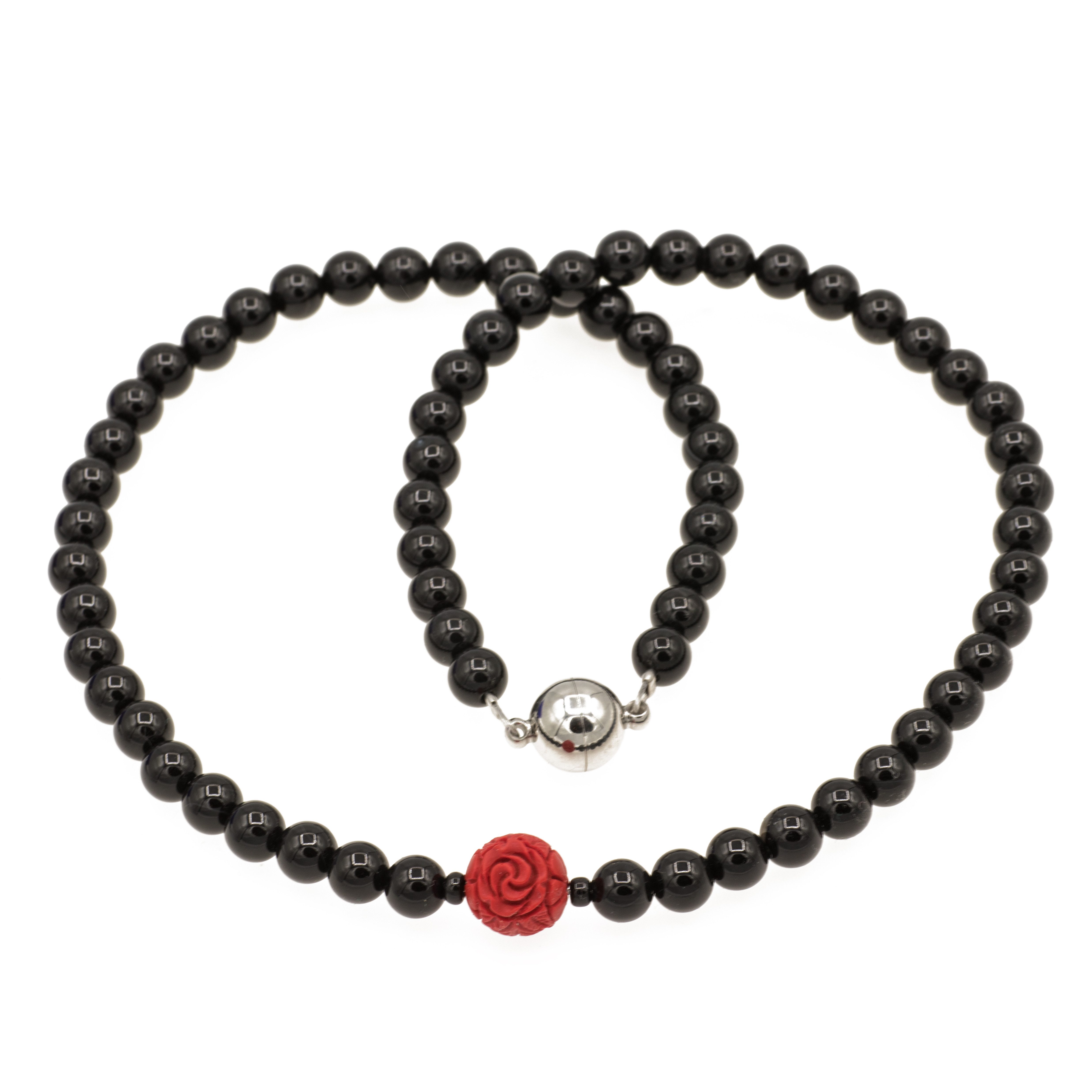 Bella Carina Perlenkette Perlenkette Achat schwarz und eine rote Perle Magnetverschluss, rot schwarz