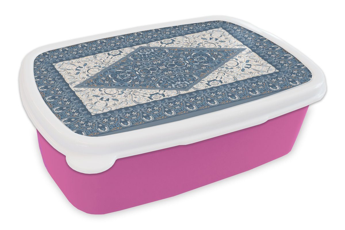 Brotdose Erwachsene, Teppich Kinder, - MuchoWow Perserteppich Snackbox, für (2-tlg), Kunststoff, - Blau, rosa Lunchbox Brotbox Mädchen, Kunststoff
