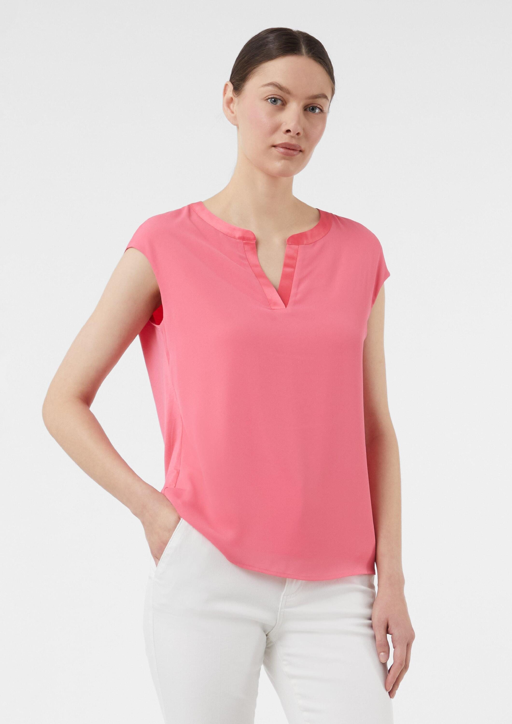 comma Kurzarmshirt T-Shirt Blusenshirt im Fabricmix mit Tunikaausschnitt