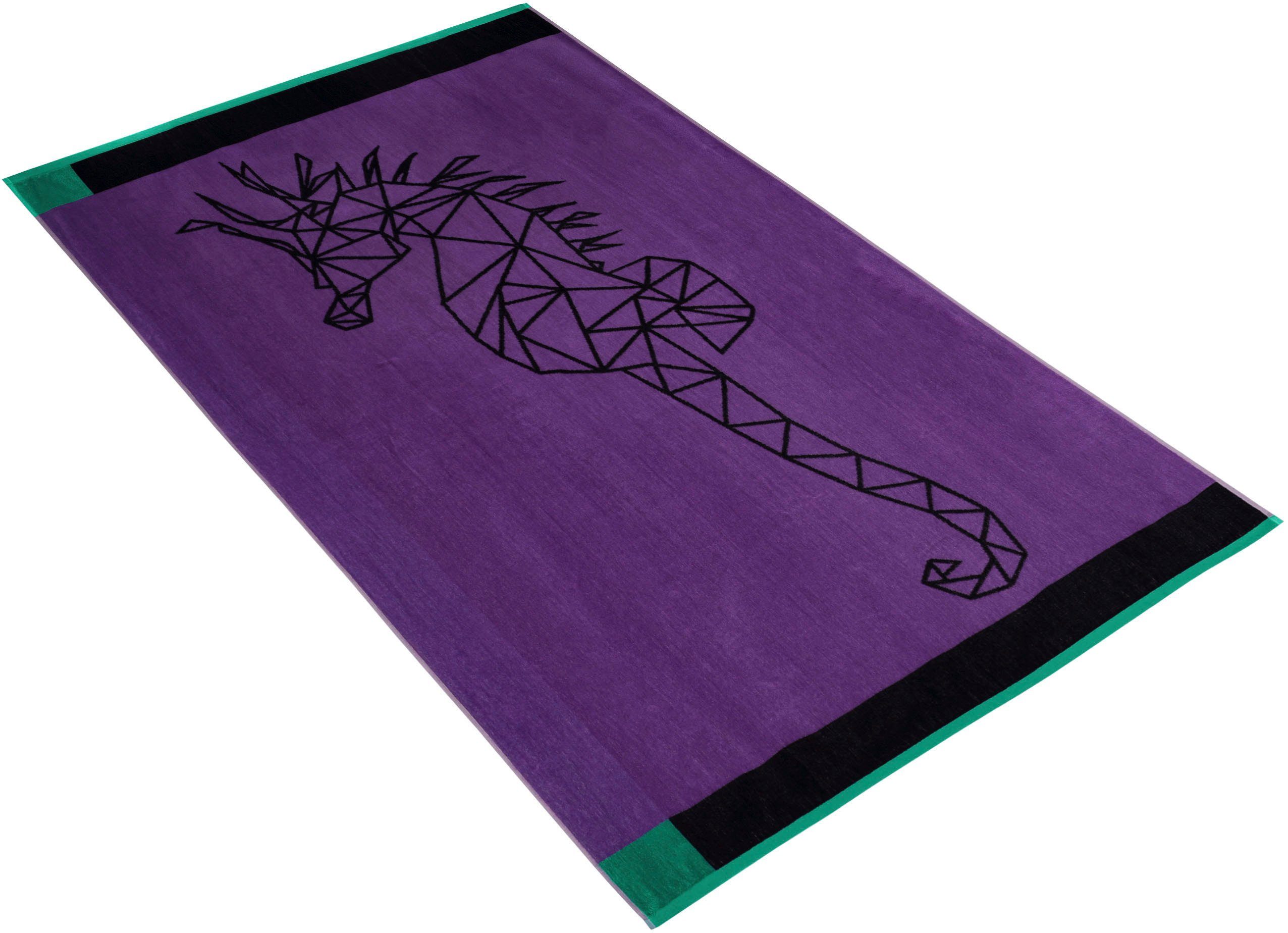 Velours geometrisches Design (1-St), violet Vossen Strandtuch seahorse, Seepferdchen