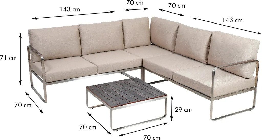 Greemotion Gartenlounge-Set Sydney Edelstahl-Ecklounge beige mit Tisch und Liegefunktion, (inkl. Auflagen), Farbe Edelstahl/Beige – Bild 5 von 5