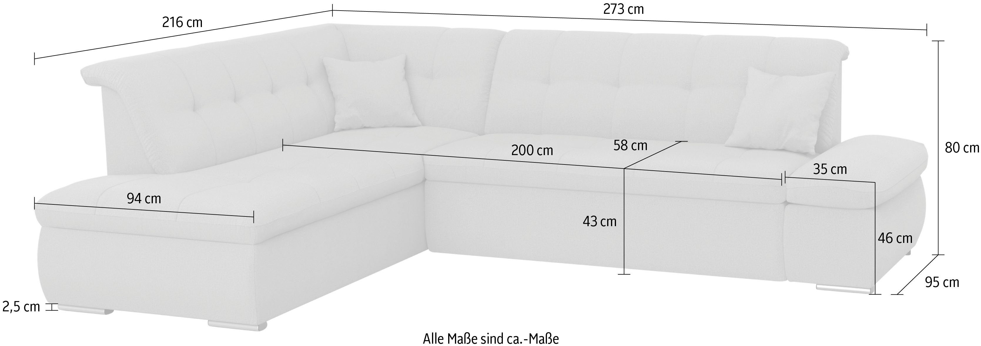 | Ecksofa Armlehnenverstellung mit schalmm DOMO wahlweise gelb | und Bettfunktion gelb/schlamm collection Moric,