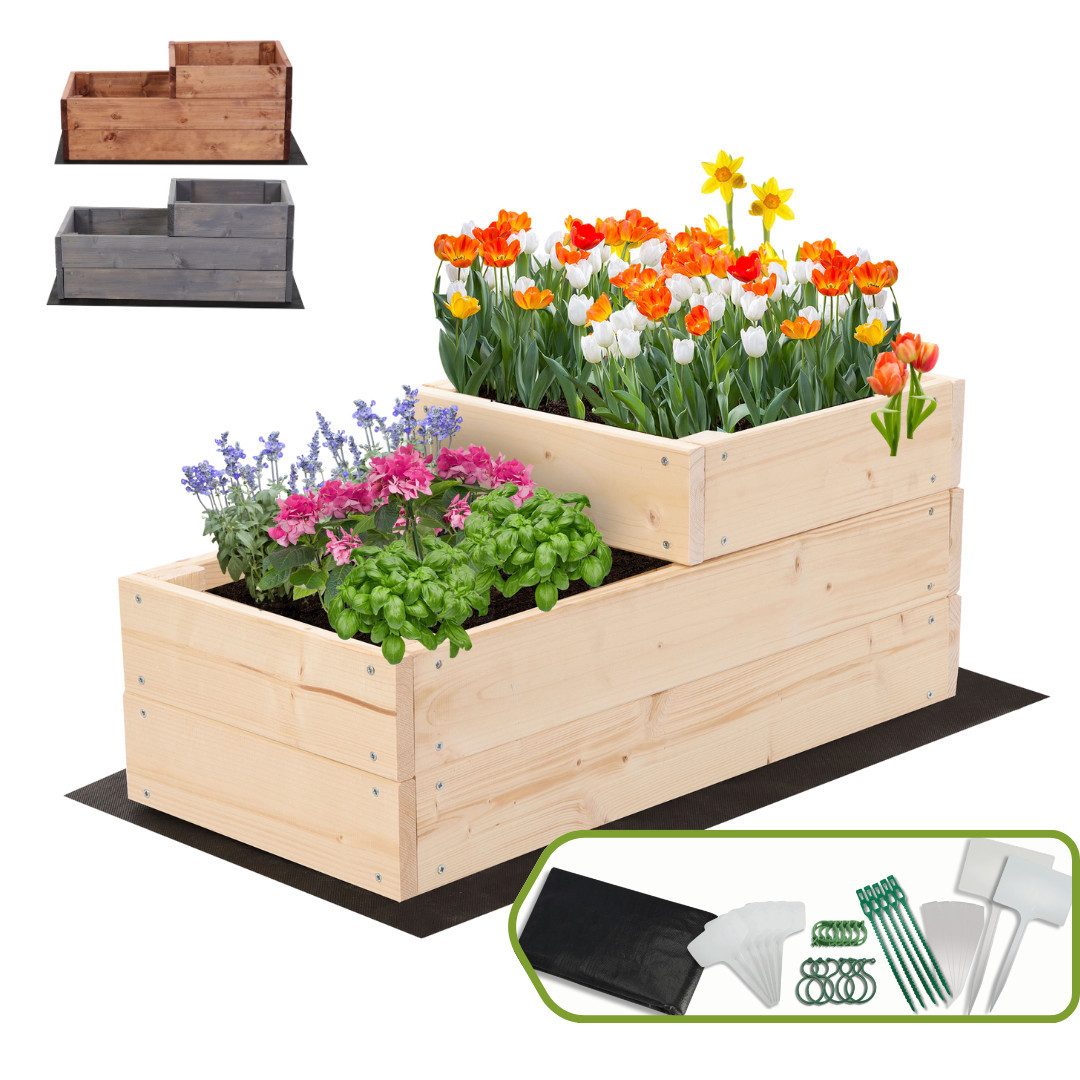 Modo24 Hochbeet ZP07 Kräuterbeet Pflanzbeet Holz Stufen Treppe
