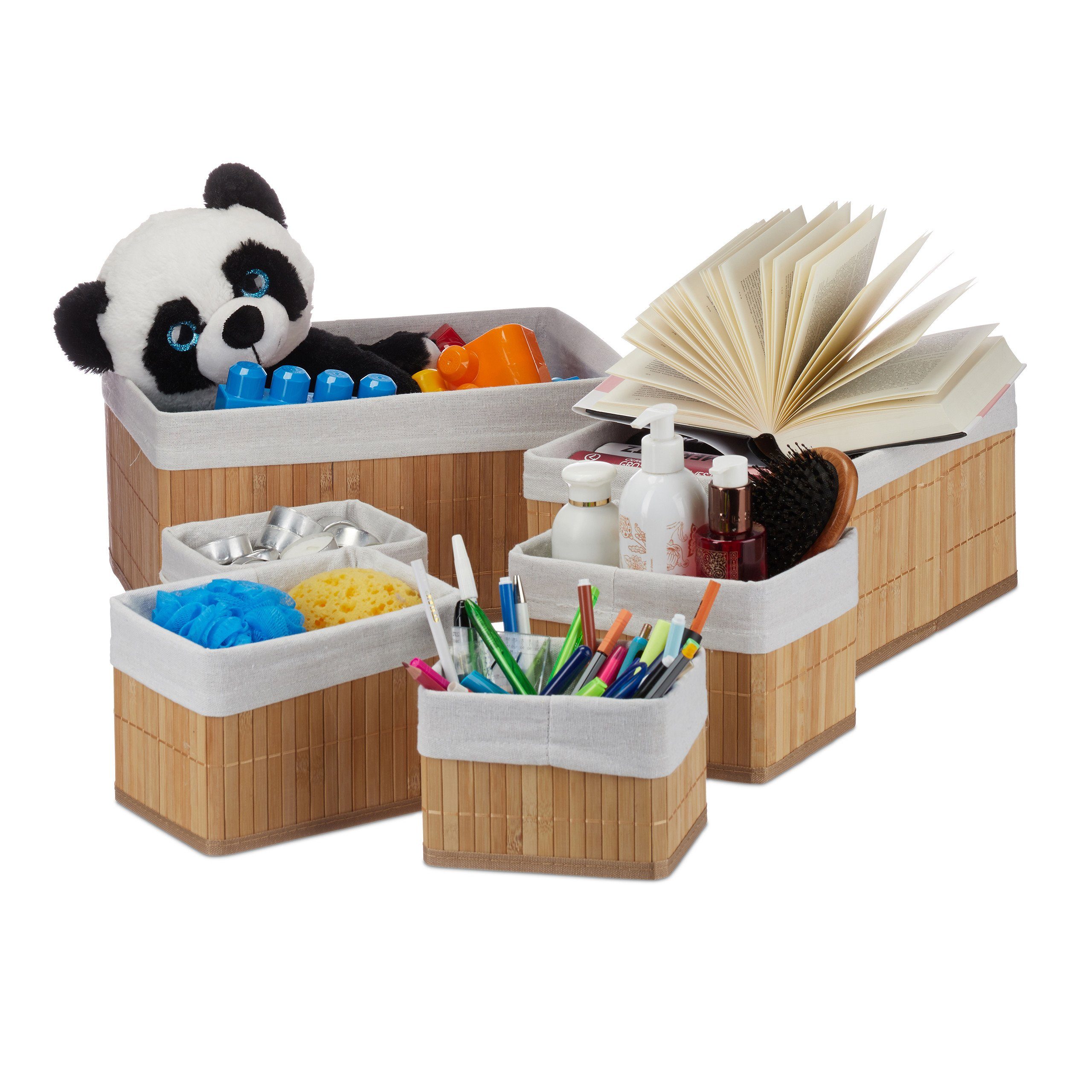 relaxdays Aufbewahrungskorb 12 x Aufbewahrungskorb Bambus natur