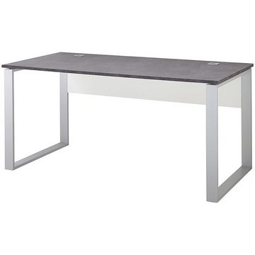Lomadox Schreibtisch MERIDA-01, Büromöbel Set, Weiß / Basalto-Dunkel, BxHxT: ca.160x75x80cm