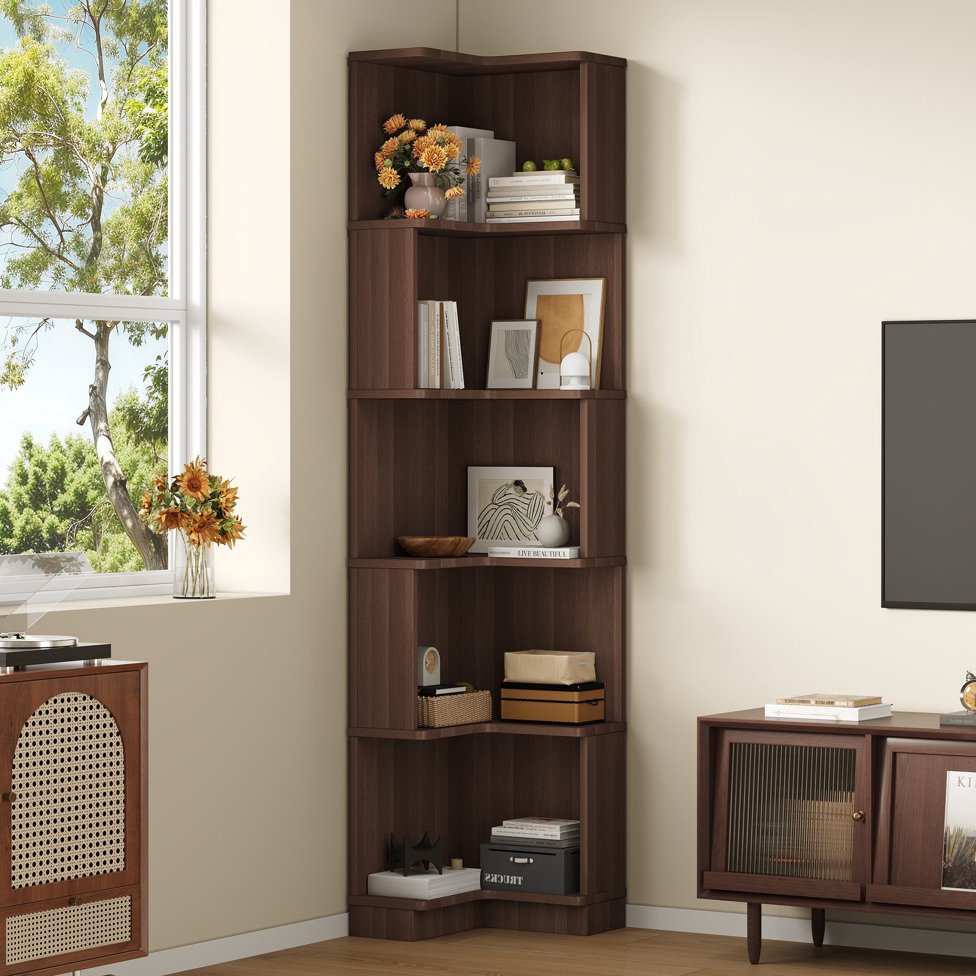 Flieks Bücherregal Standregal mit LED-Beleuchtung und 6 Ebenen, B63,5/T45/H günstig online kaufen