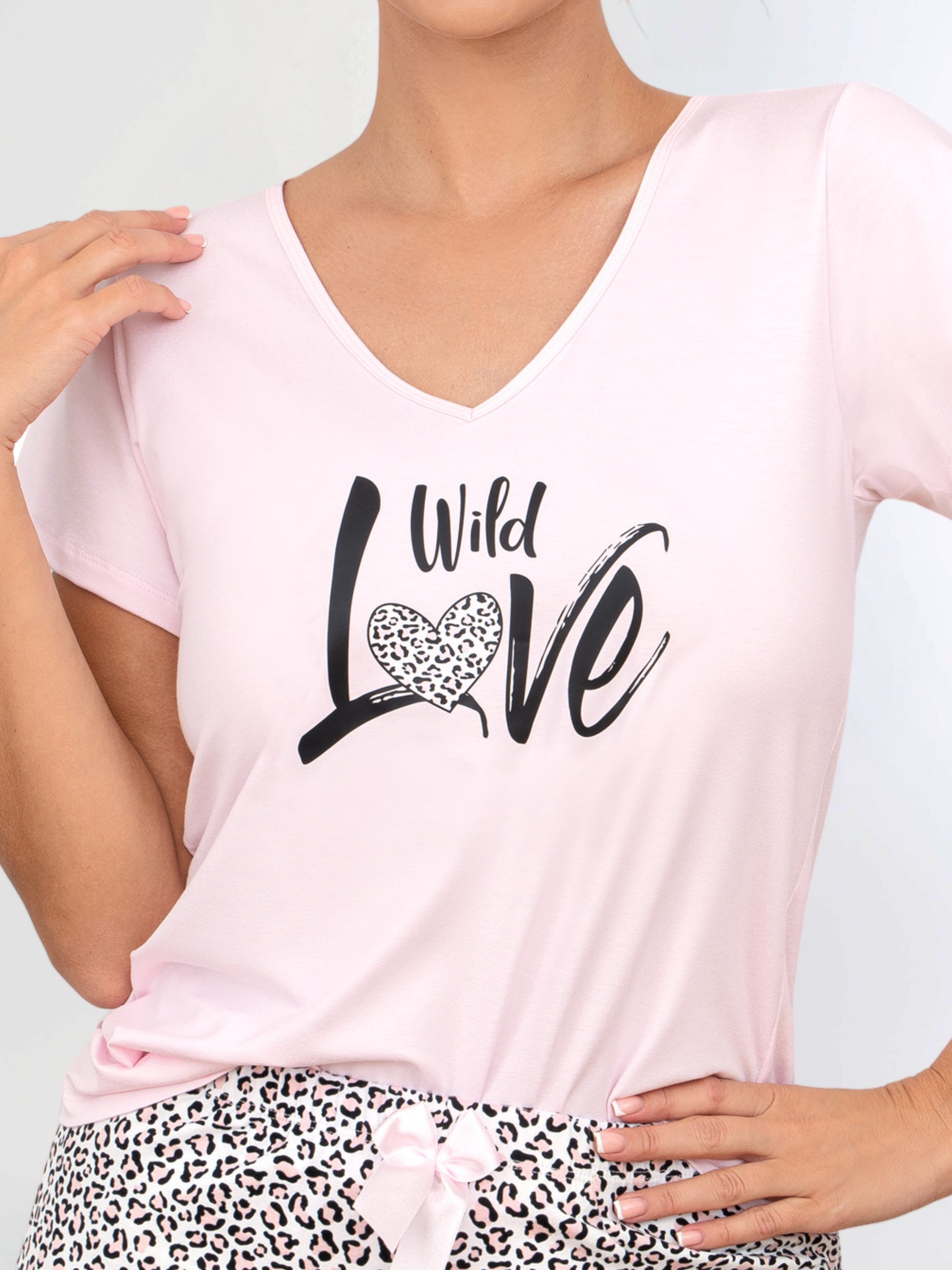 Donna Shorty Schlafanzug Motivdruck WILD-LOVE (Set, 2 tlg., 1 Stück) Leo-Print, Reine Baumwolle, Made in EU