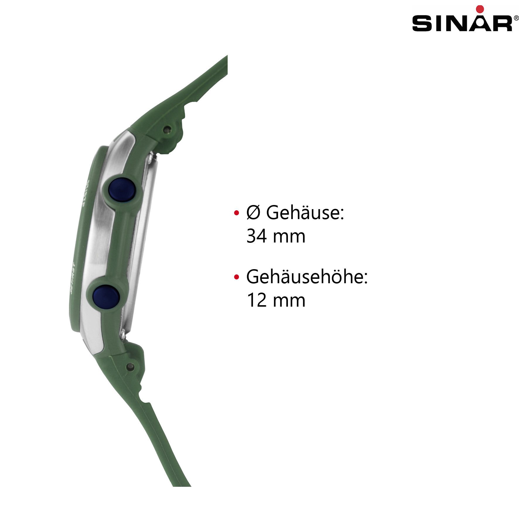 SINAR Digitaluhr XF-68 Jugenduhr Sportuhr Silikonband 10 bar, digital sportlich modern Geschenkidee Jugend Ø 34 mm