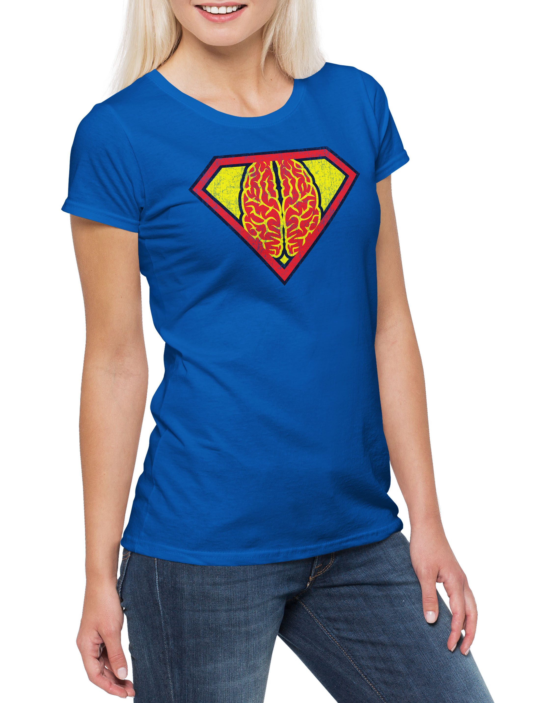 Print-Shirt Superbrain Damen T-Shirt Lehrer Gehirn Super Hirn Geek Nerd Mathe