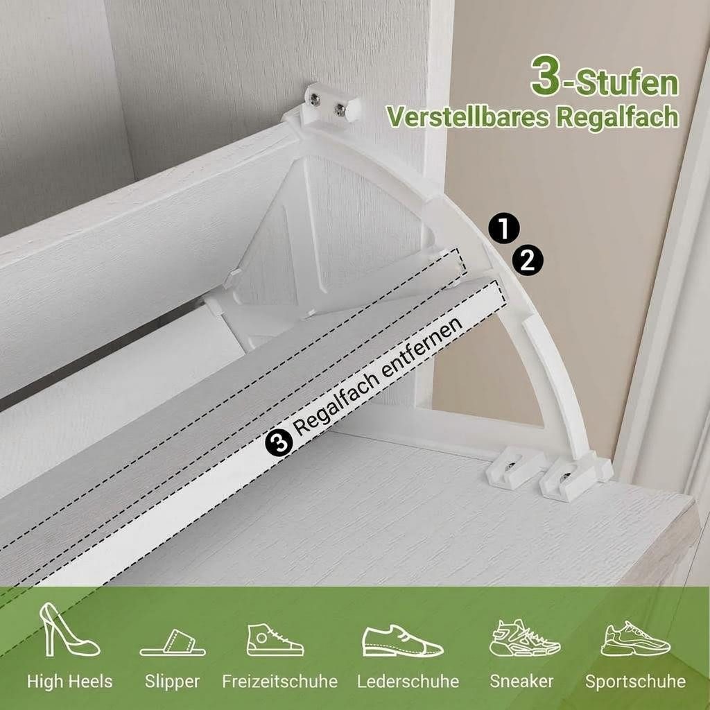 GarveeMore Schuhschrank mit 3 Klappschubladen und 1 Schublade,Schuhkipper,Schuhkommode (freistehendes, schmales Schuhregal, Landhaus-Schuhschrank mit 3 Klappfäc – Bild 3 von 5