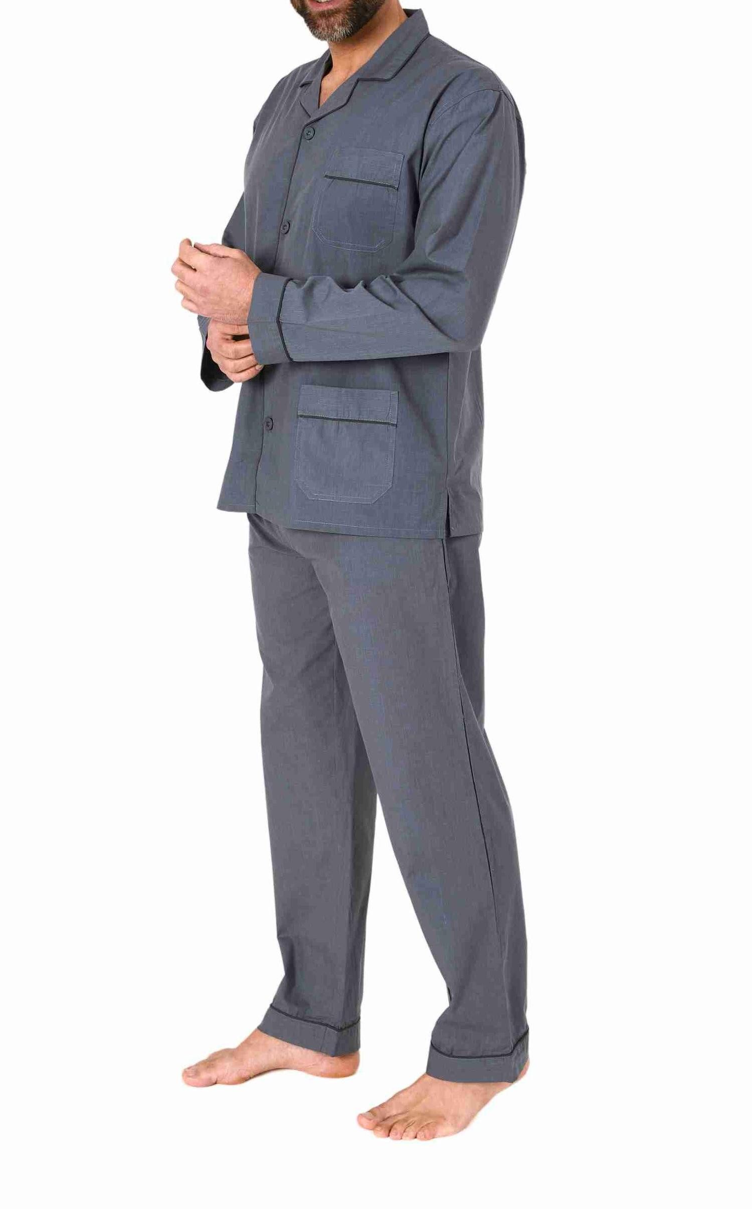 Normann Pyjama Herren Schlafanzug lang Pyjama gewebt zum Knöpfen in elegant günstig online kaufen
