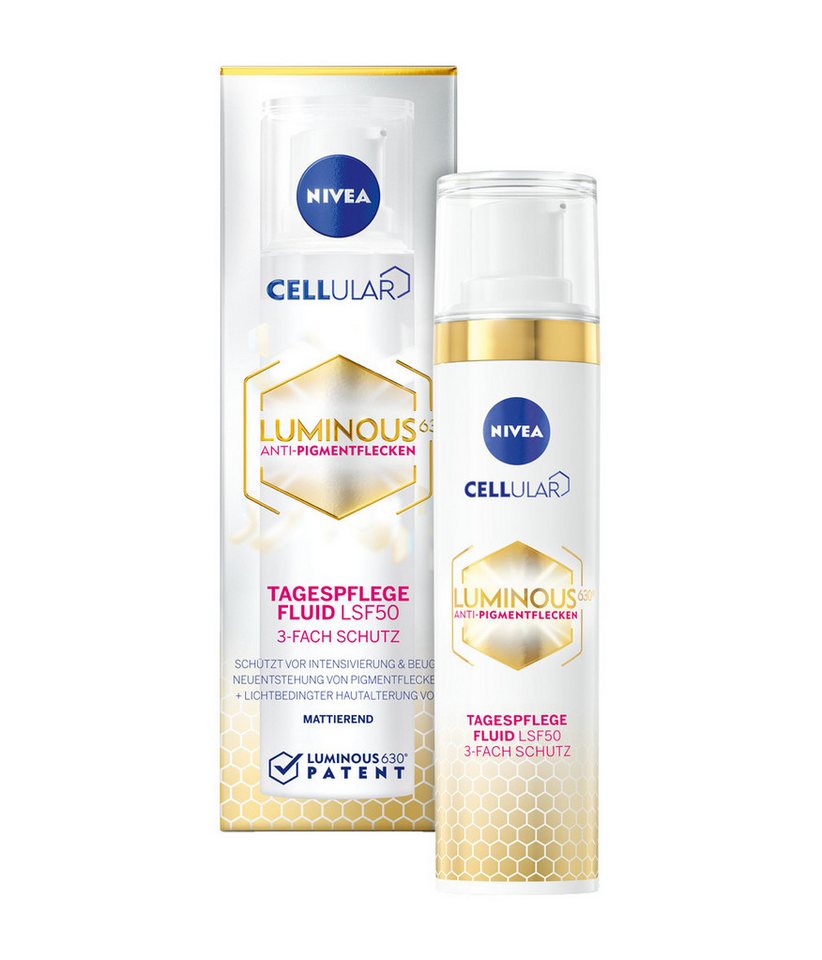 Nivea Gesichtsfluid Cellular LUMINOUS630® Anti-Pigmentflecken Tagespflege Fluid LSF50 40ml, 1-tlg., mit Vitamin E