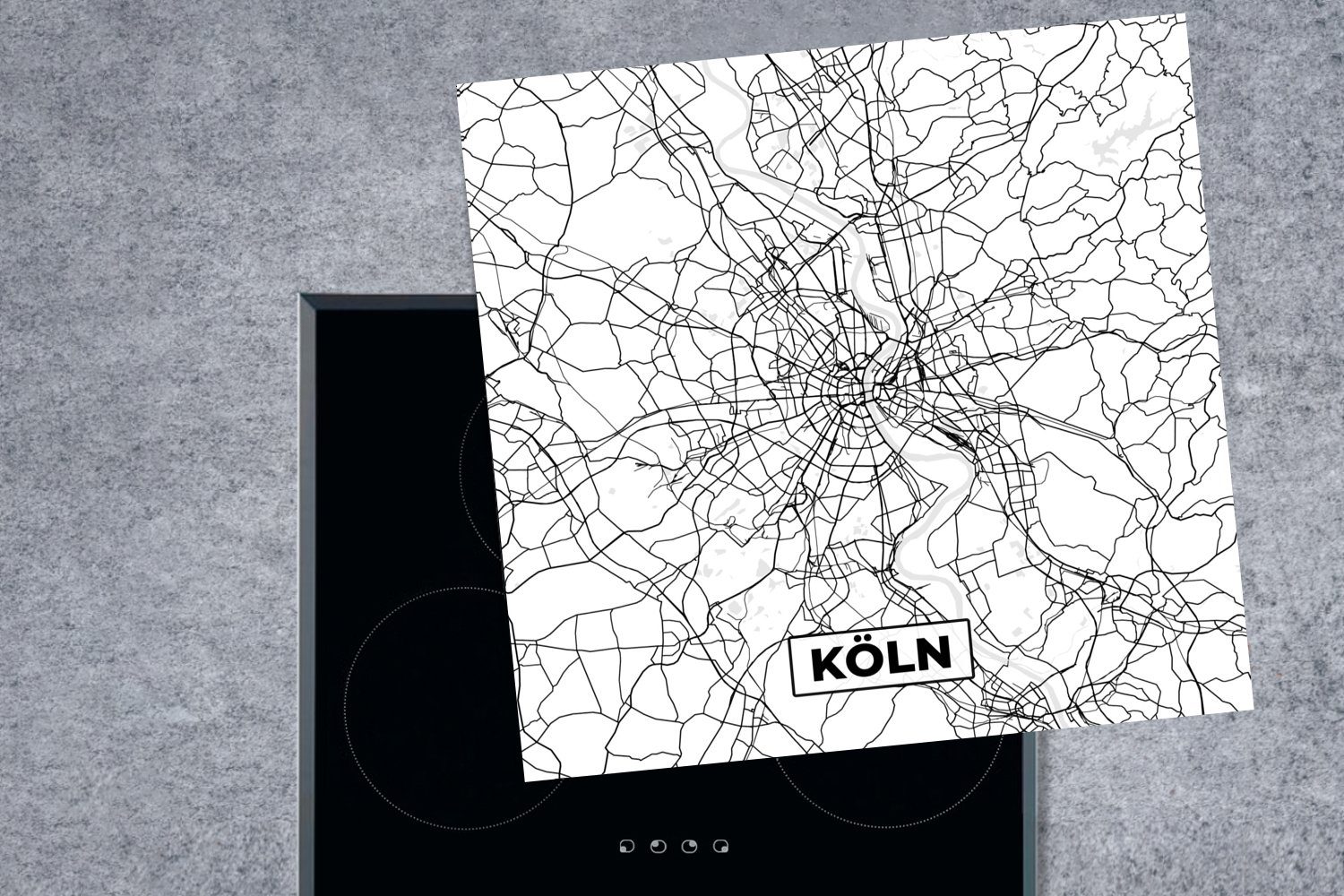Arbeitsplatte (1 küche 78x78 tlg), cm, Stadtplan Karte - MuchoWow für Ceranfeldabdeckung, Köln Vinyl, Karte, - - Herdblende-/Abdeckplatte