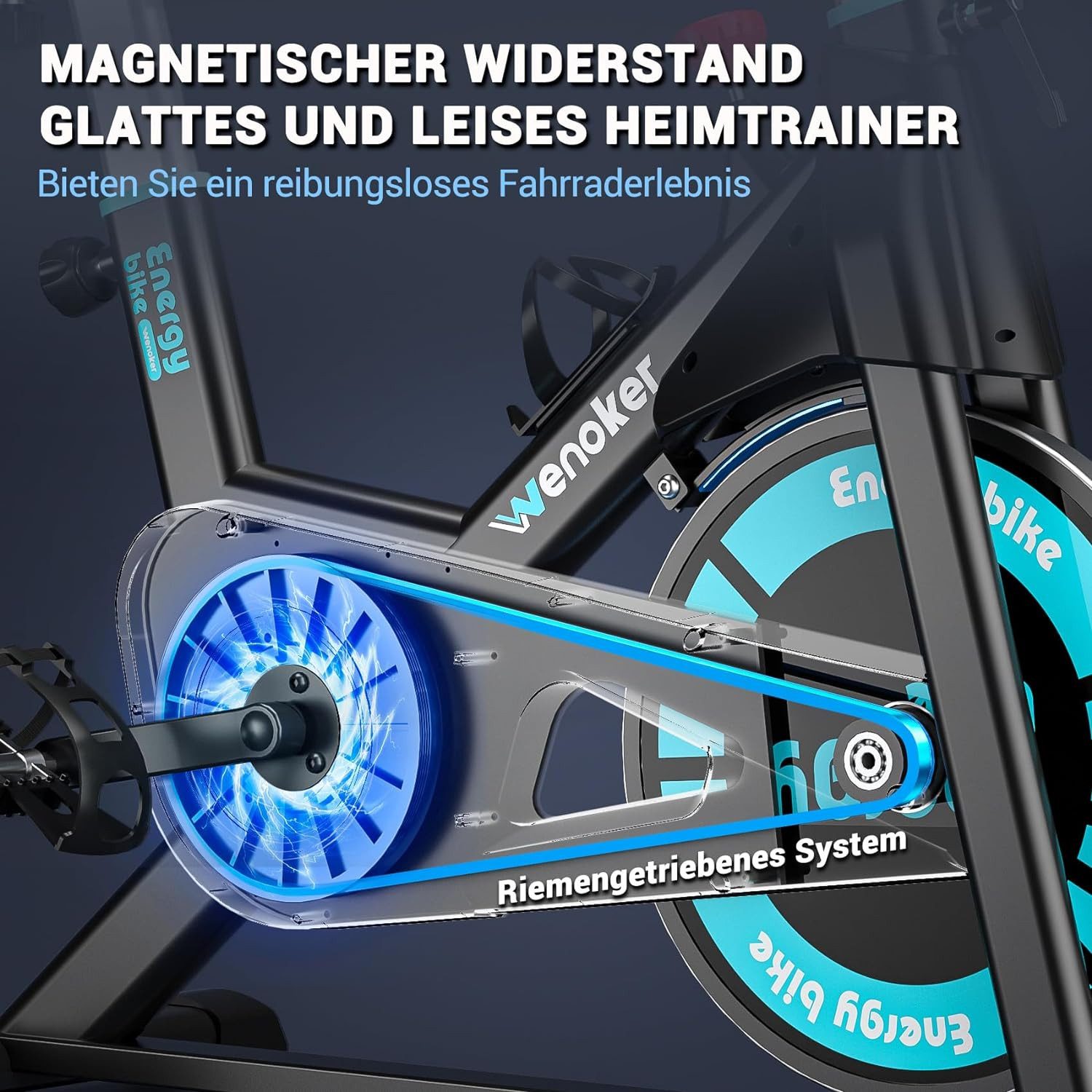 Wenoker Heimtrainer Fahrrad mit App,Magnetischem Widerstand, Indoor Bike, Kardio Training Fitnessbikes, Kinomap&Zwift kompatibel, Bis 160KG
