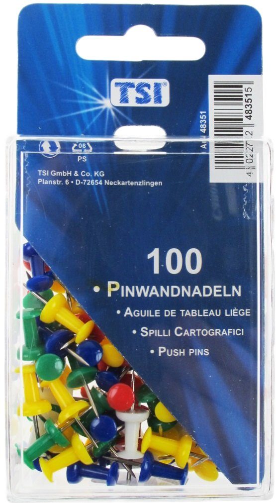 TSI Schreibwaren Pinnwand 100 Pinnwandnadeln / farbig