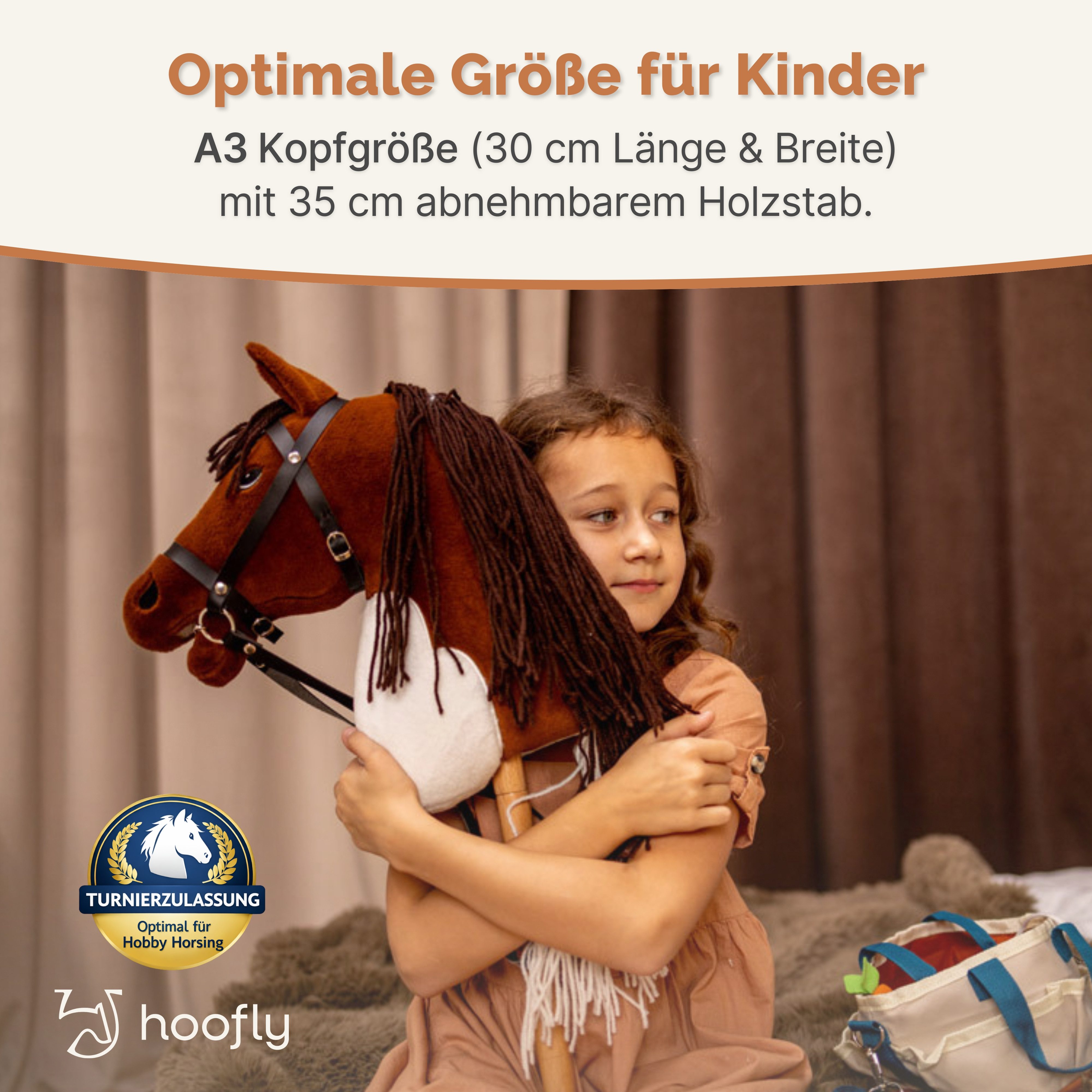 Hoofly Steckenpferd Hoofly® Hobby Horse Pferde Set mit Trense und Schraubstab in 4 Designs, (mit Trense & Schraubstab, hobby horsing, Stockpferd), Abschraubbarer Stab
