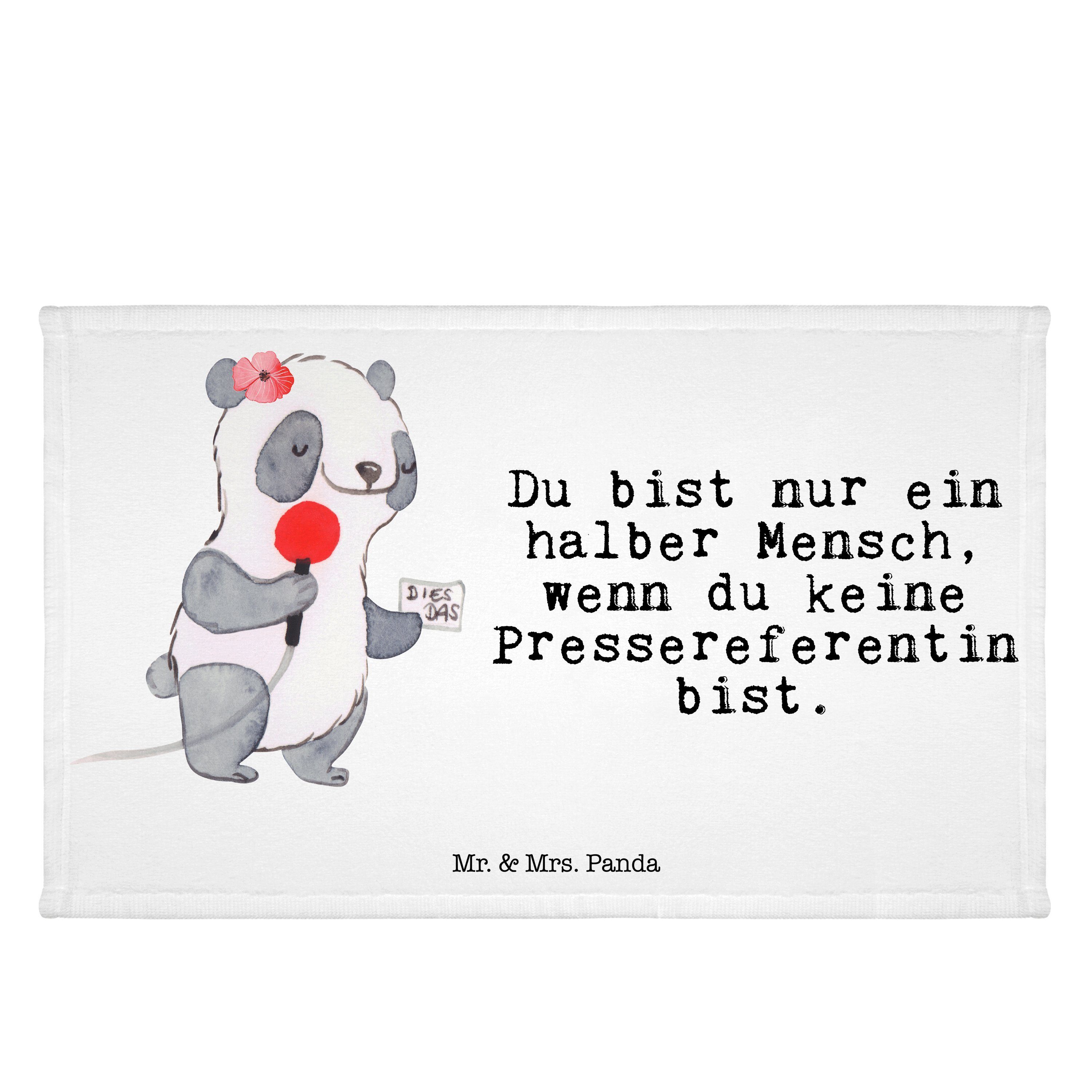 Mr. & mit Mitarbeiter, - Panda Mrs. (1-St) Pressereferentin Weiß - Reisehandtu, Herz Geschenk, Handtuch