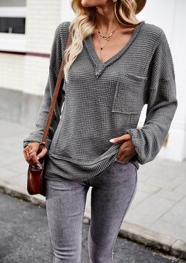 ZWY 2-in-1-Shirt Damen-Pullover, lässig, langärmelig, gestrickt, Herbst, V-Ausschnitt