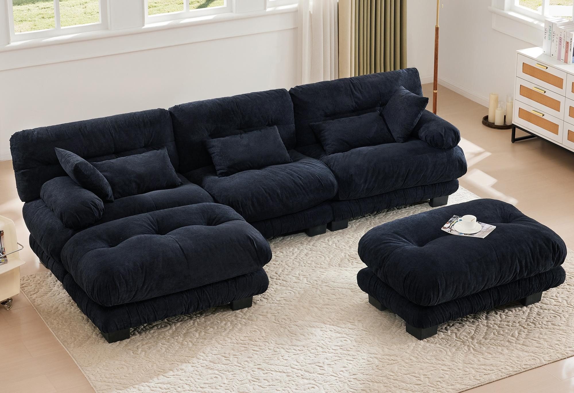 LVHOM Loungesofa Extra Komfort Cloud Sofa: 5-Sitzer mit XXL Platz & Memory Foam, Inklusive 5 Kissen, Modulare Sitzelemente, flexibel als Ecksofa oder Einzelplatz, üppiger Samtstoff-Bezug, 100% Memory Foam, großzügiger Sitzfläche, Samtig weich, pflegeleicht, Samtig weich, pflegeleicht