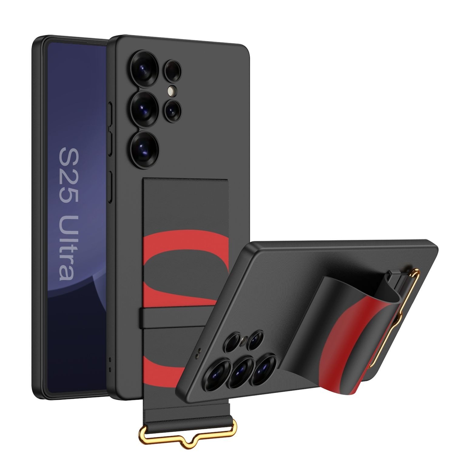 Handyhülle Für Samsung Galaxy S25 Ultra GKK dünne Hülle Armband Halter Schwarz