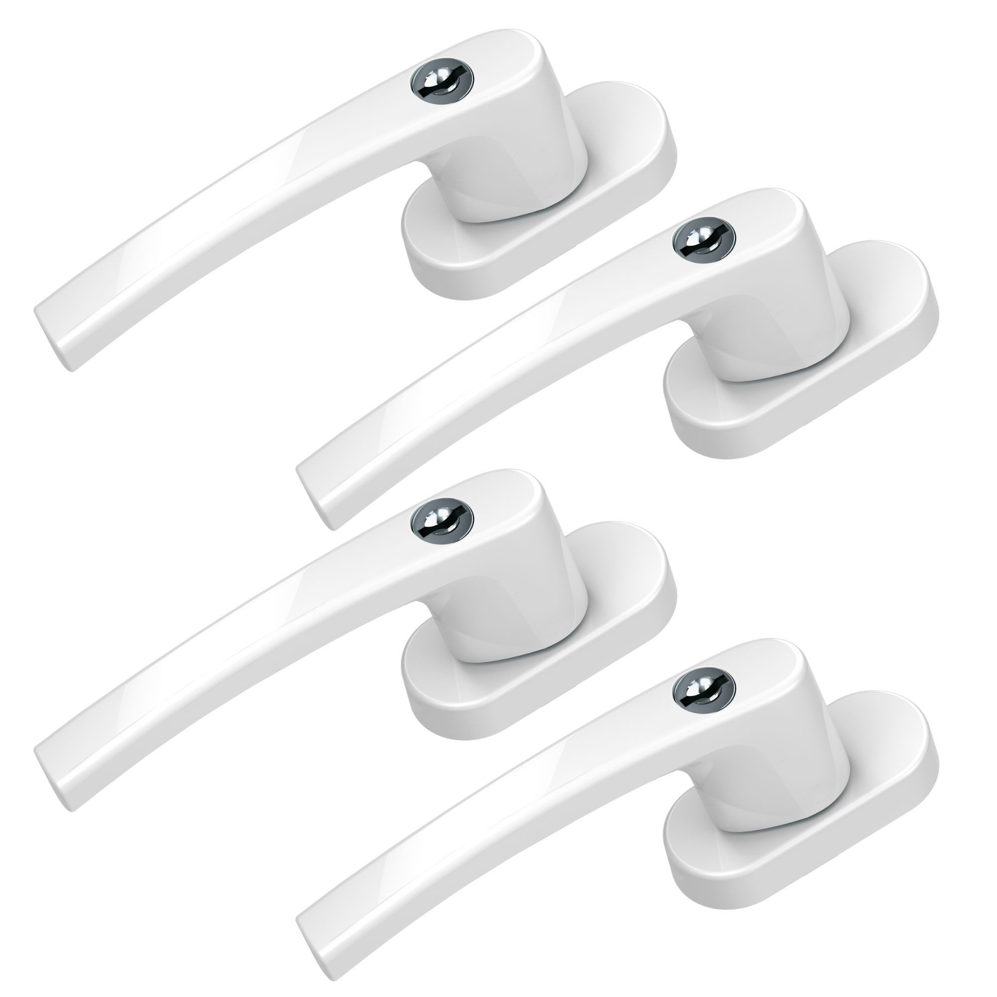 BASI Fenstergriff mit Druckknopfsicherung, 4x Fenstergriff - Weiß, (Spar-Set, 4-tlg), Aluminium, abschließbar, GL, inkl. 2 Schlüssel/Griff, 4er Set, Weiß