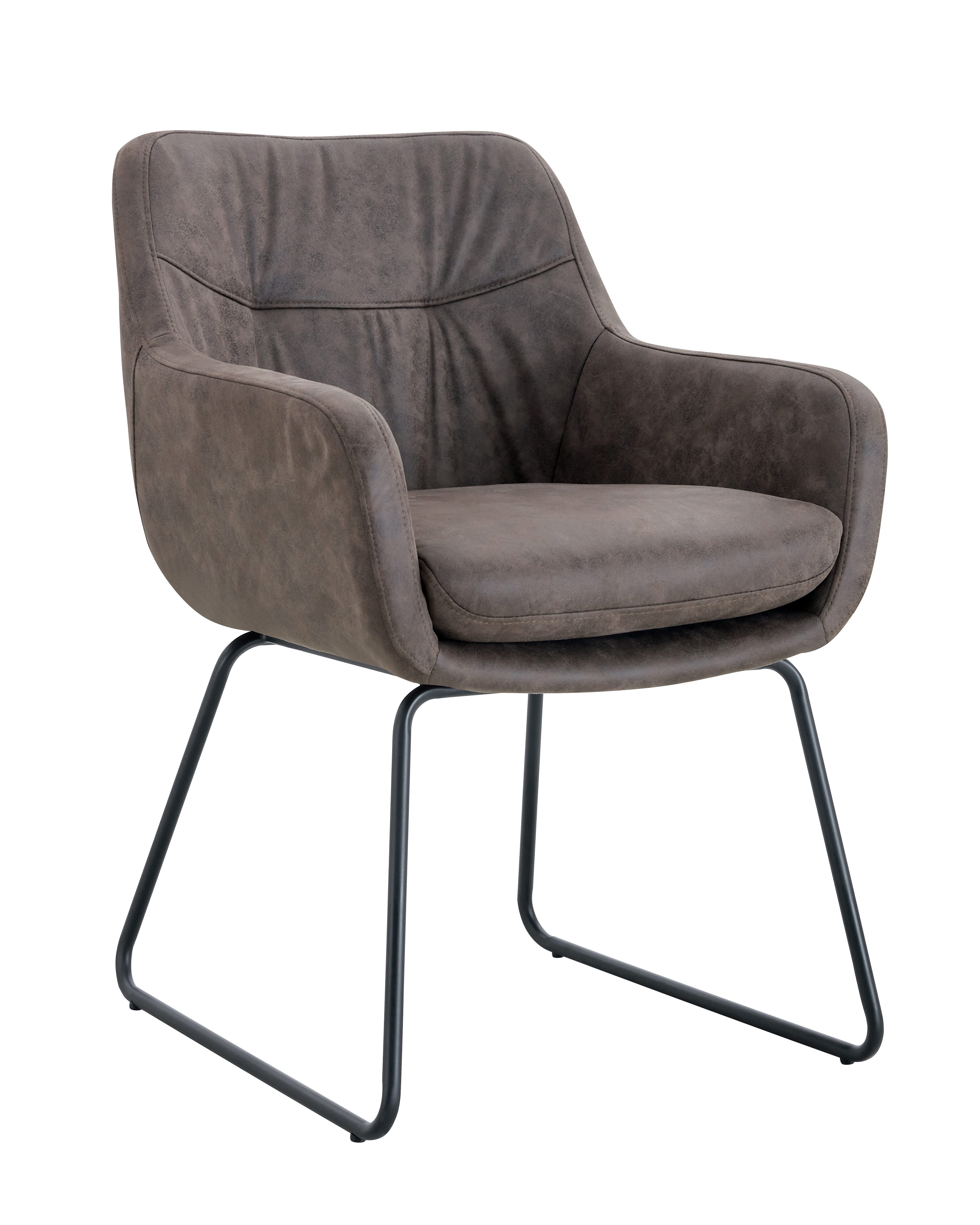 Duo Collection Esszimmerstuhl Polsterstuhl Amira (2er Set), pulverbeschichtetes Kufengestell, Federkern, braun, Vintage-Optik