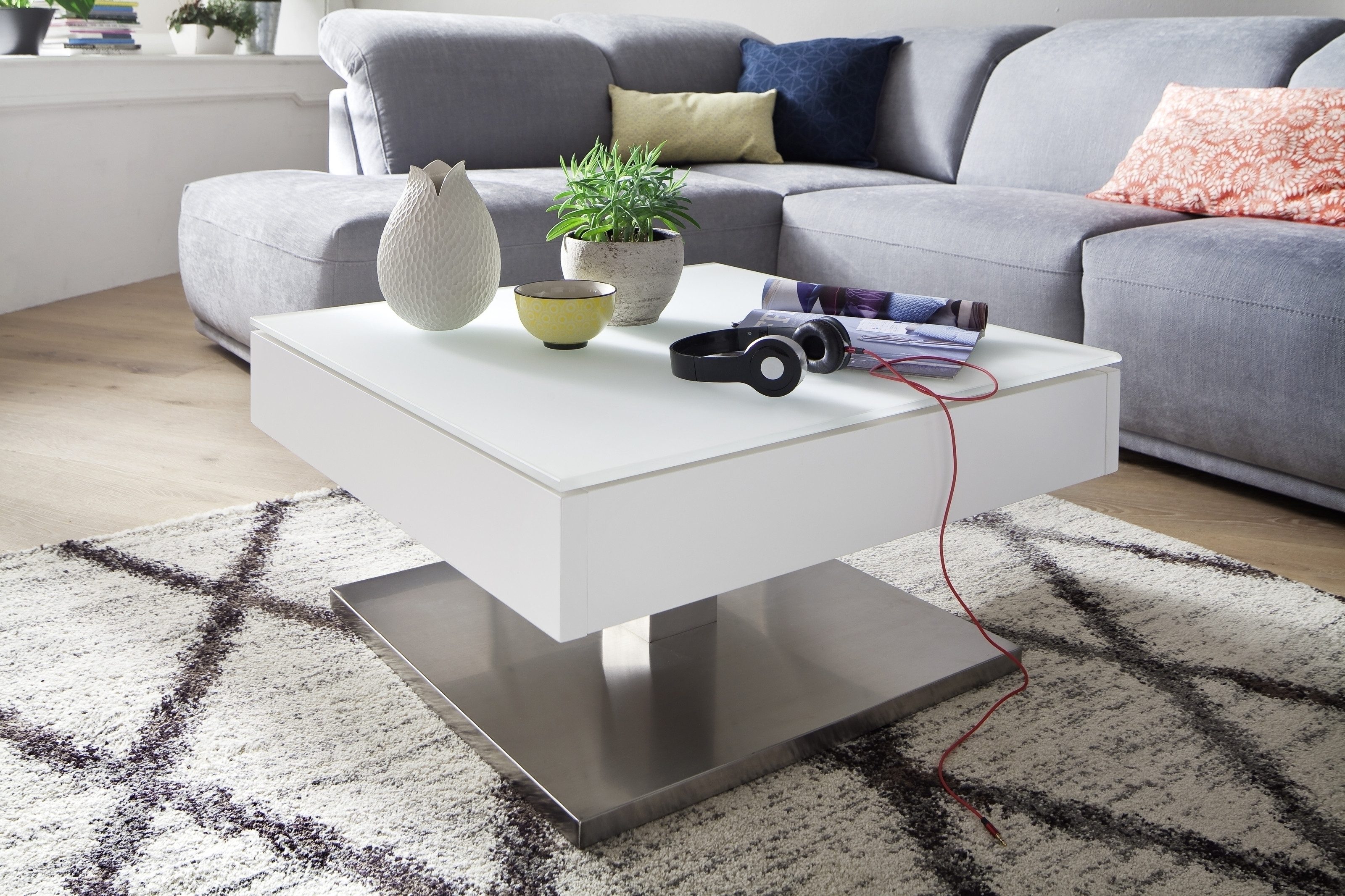 freiraum Couchtisch MARIKO, mit Stauraum, weiss, MDF/ Metall/ Sicherheitsgl günstig online kaufen