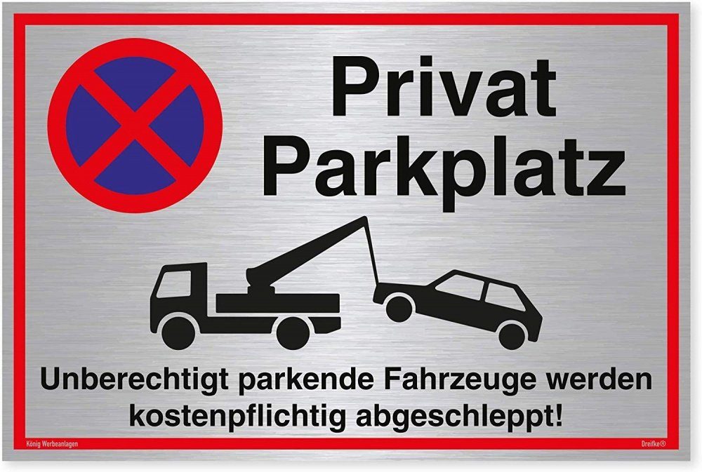 König Werbeanlagen Hinweisschild Schild Privatparkplatz Silber, stabiles Alu-Schild mit UV-Schutz 30 x 20 cm