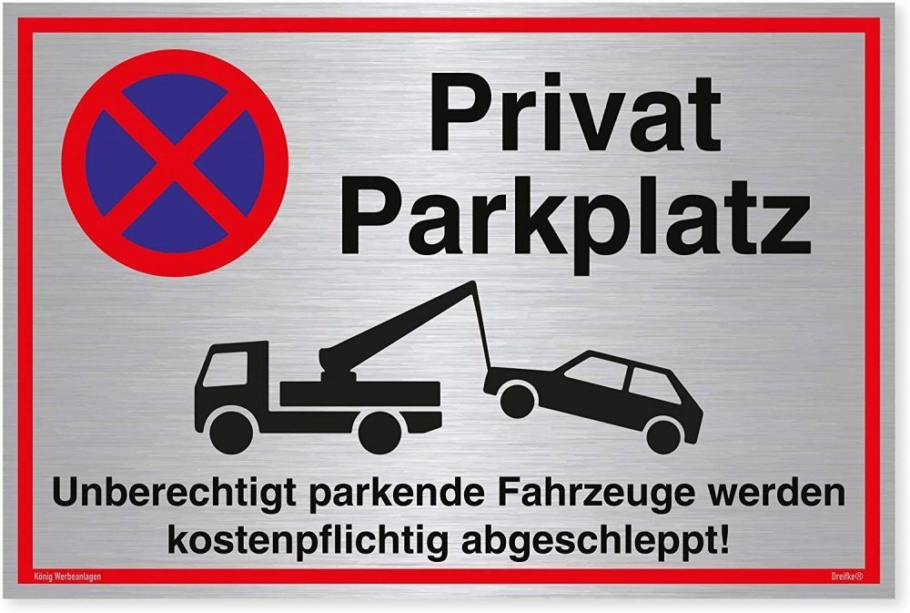 König Werbeanlagen Hinweisschild Schild Privatparkplatz Silber, stabiles Alu-Schild mit UV-Schutz 30 x 20 cm