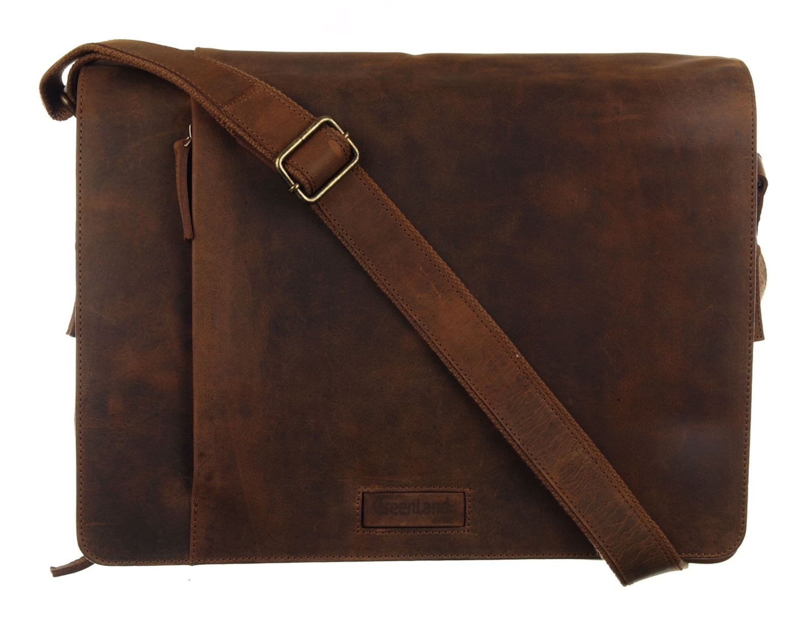 GreenLand Nature Businesstasche Messenger Bag / Magnetic Logo, aus echtem Rindsleder