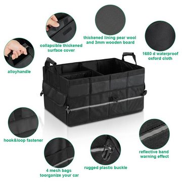 Clanmacy Klappbox Faltbox Kofferraum Organizer Auto,Kofferraumtasche mit Fächern, Tragbar, Einfache Installation,Zusammenklappbar, Wasserfest