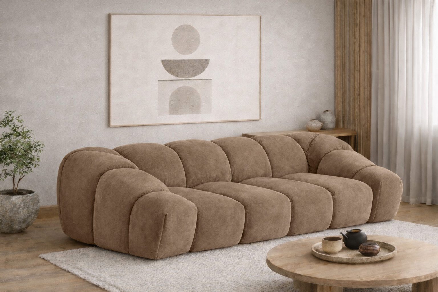 Kaiser Möbel Sofa 3-Sitzer modular für Wohnzimmer, Samtstoff Bluvel, CROISSANT, Einzelsofa, modulares System,hochwertiger Samtstoff