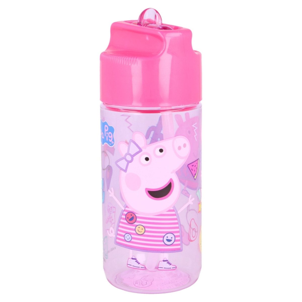 Storline Trinkflasche Peppa Pig Wasserflasche für Kinder 430ml mit praktischem Strohhalm