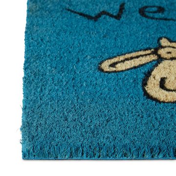 Fußmatte Fußmatte Kokos WELCOME Schaf blau, relaxdays, Höhe: 15 mm