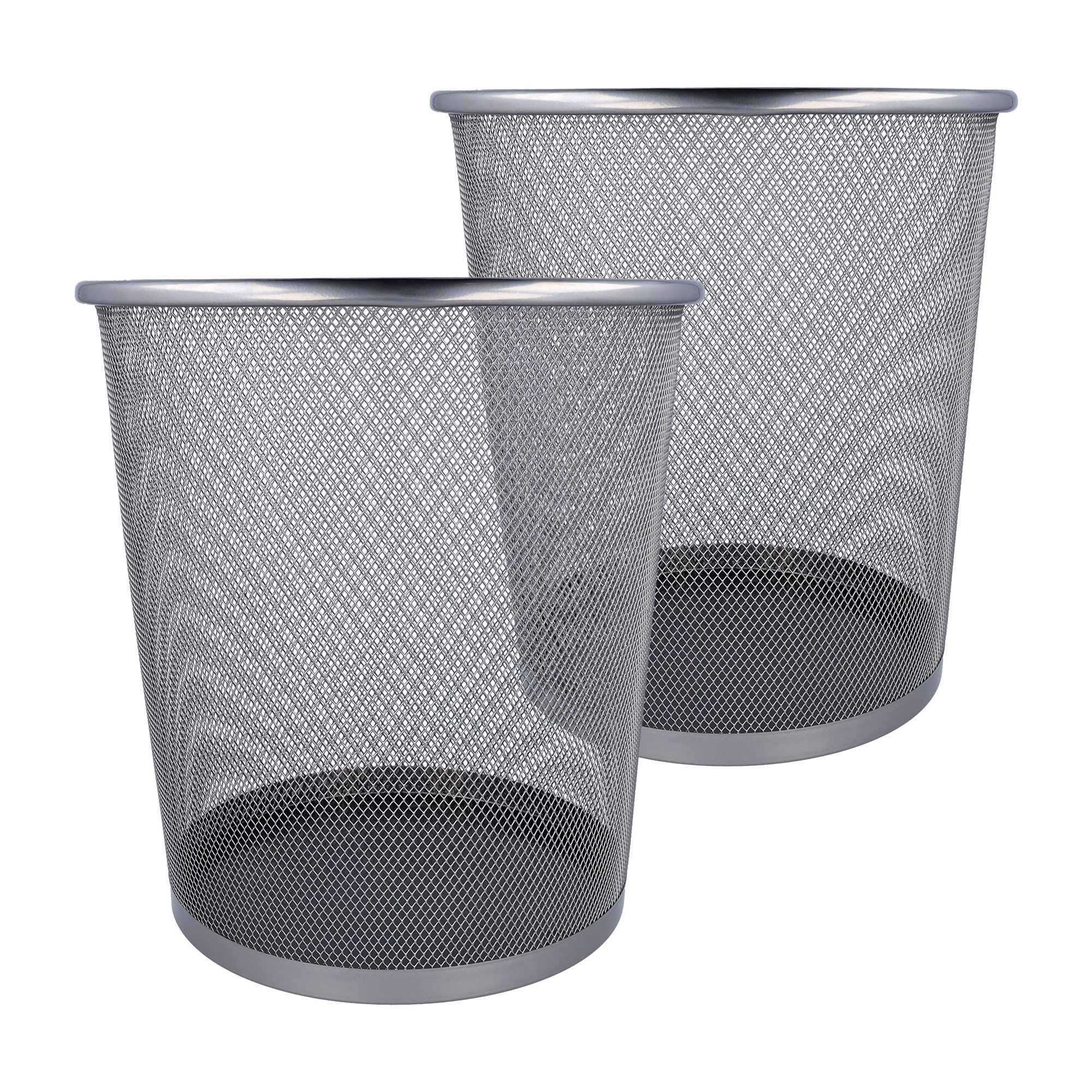WESTCOTT Papierkorb Abfalleimer Mesh Silber (2er-Set), Mülleimer aus Drahtgeflecht 12,3l, Papierkorb für Büro, Homeoffice oder Haushalt