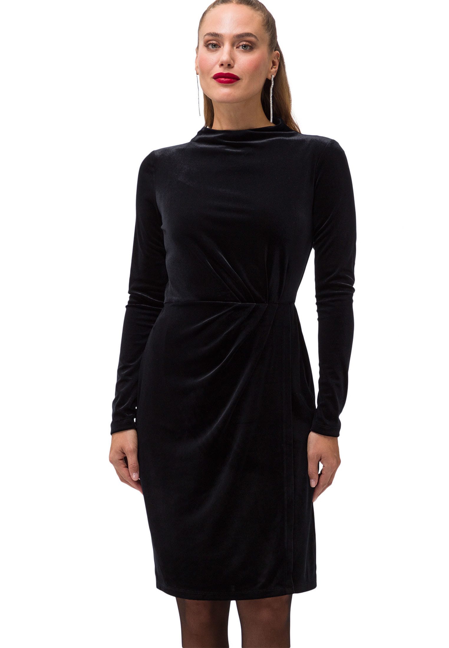 Zero Samtkleid Damen Samtkleid mit Stehkragen drapiert /gerafft günstig online kaufen