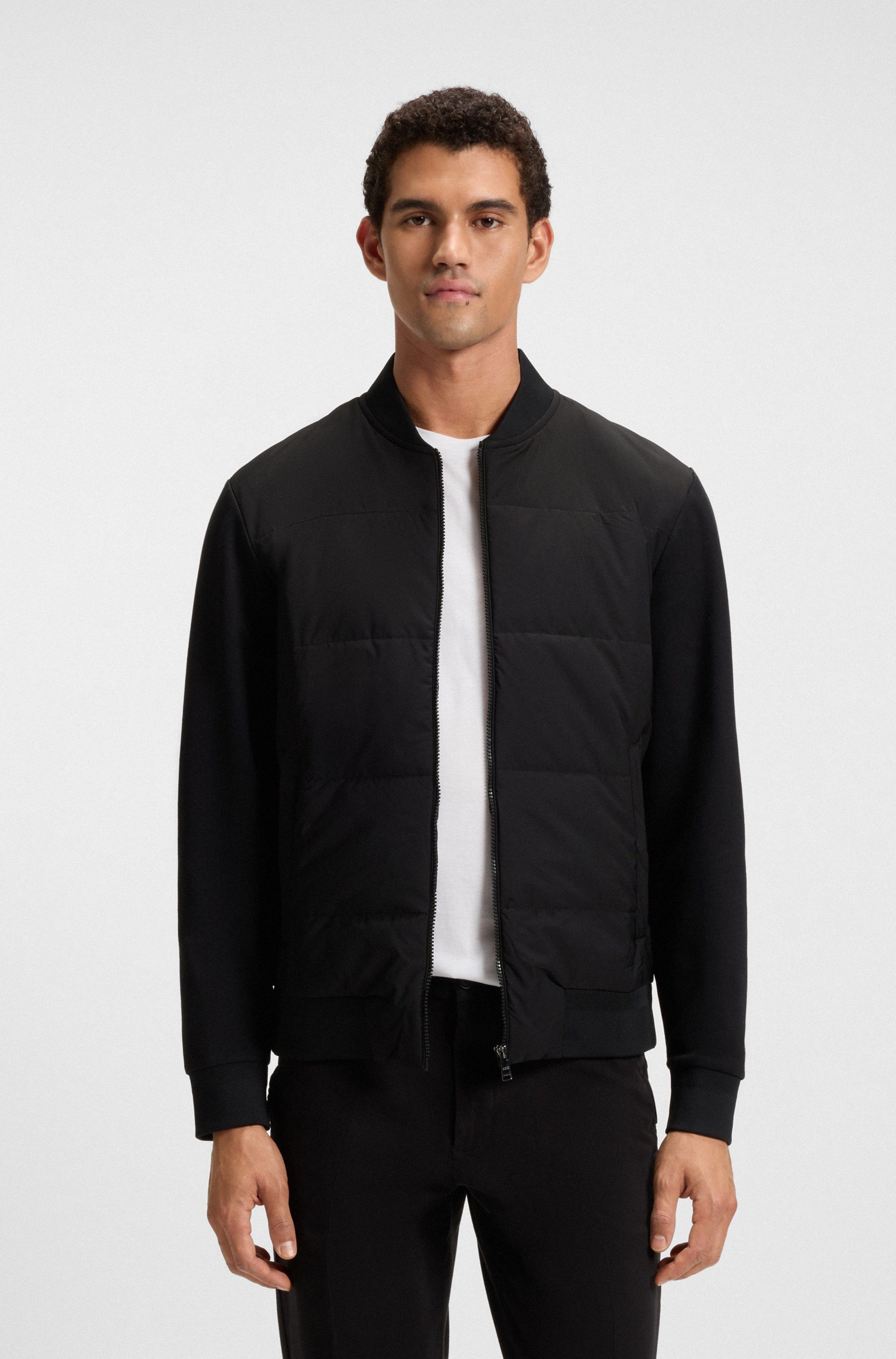 BOSS Sweatjacke Stehkragen, wattierte Vorderseite, Regular Fit