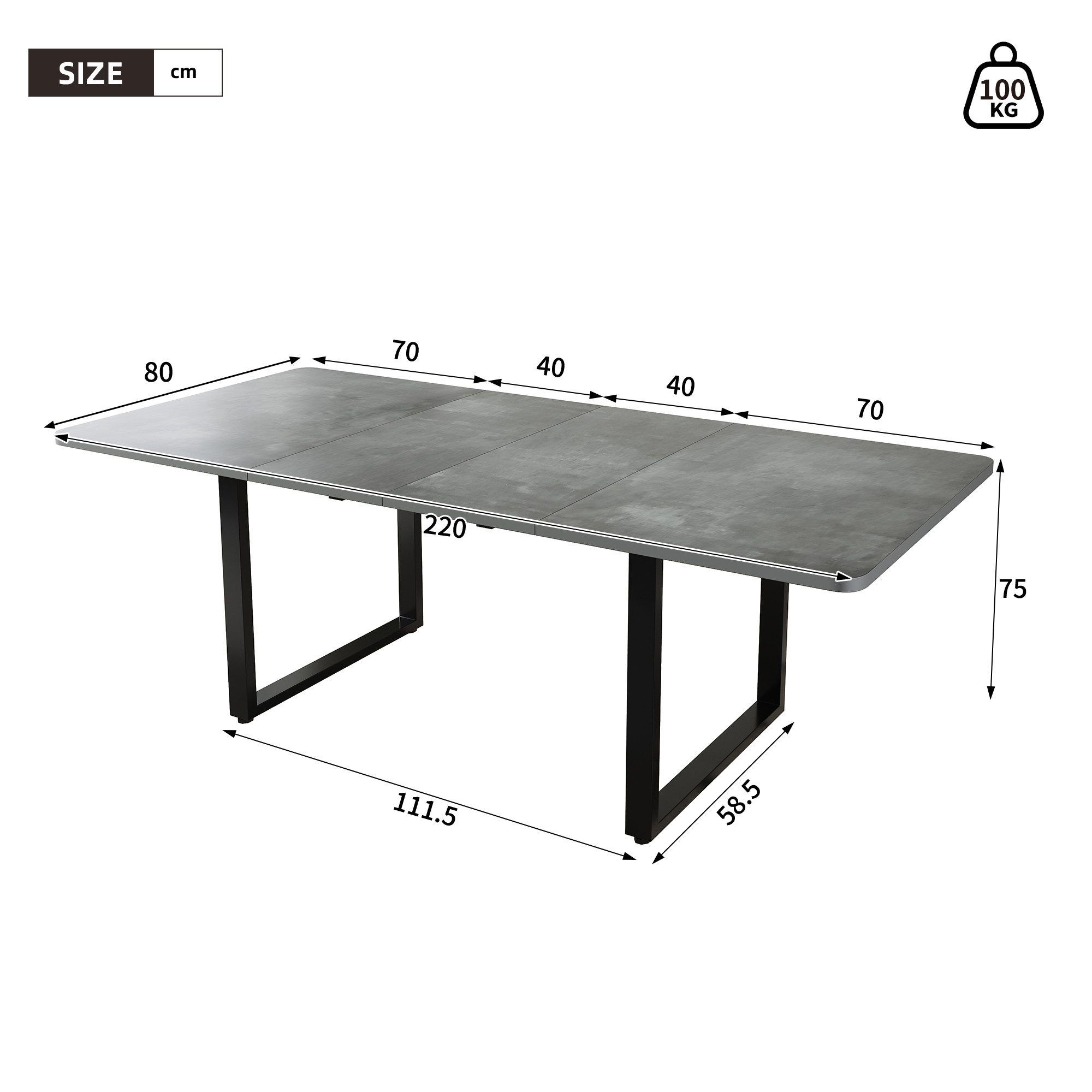 Flieks Esstisch ausziehbarer Tischplatte in 3 Größen Länge (verstellbare Länge 140-180-220/T80/H75 cm, 1-St., 1 Tisch), erweiterbar Küchentisch rechteckig Schre – Bild 5 von 5